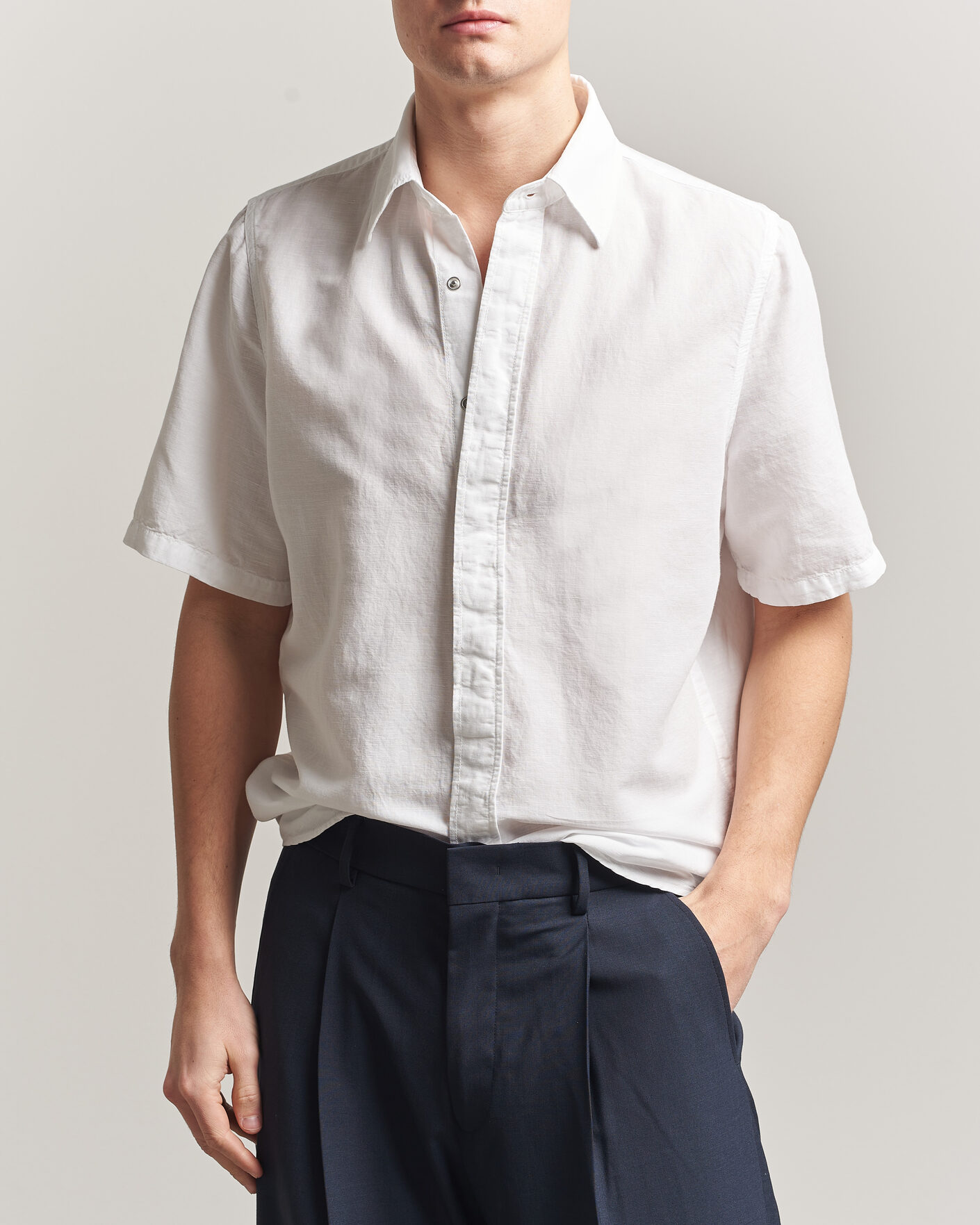 Mies | Kauluspaidat | Filippa K | Cotton/Linen Short Sleeve Shirt White