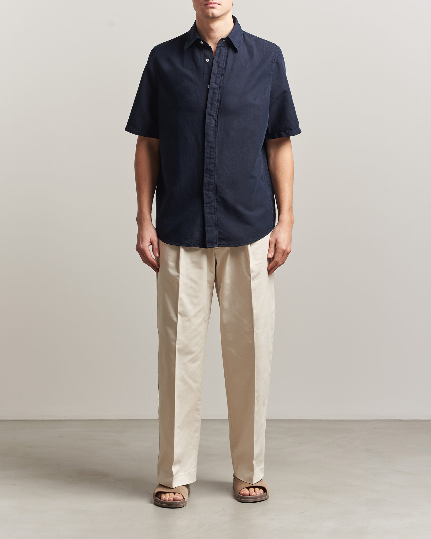 Mies | Kauluspaidat | Filippa K | Cotton/Linen Short Sleeve Shirt Navy