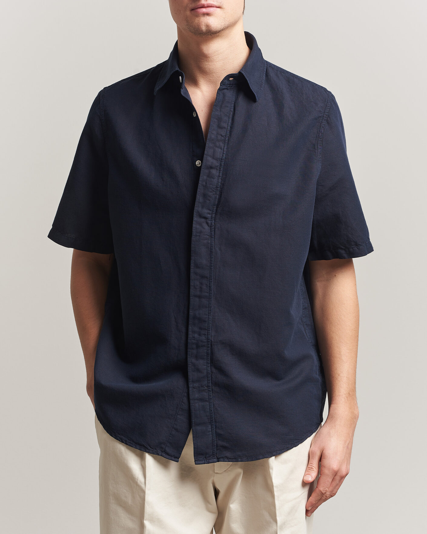 Mies | Kauluspaidat | Filippa K | Cotton/Linen Short Sleeve Shirt Navy