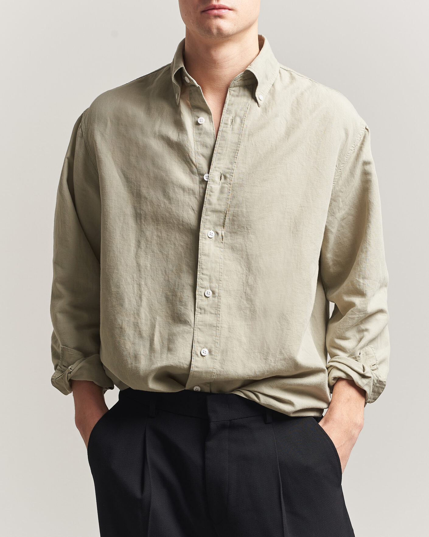 Mies | Kauluspaidat | Filippa K | Relaxed Cotton/Linen Shirt Light Green