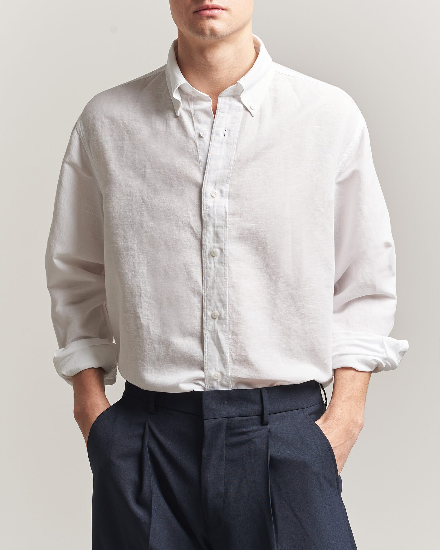 Mies | Kauluspaidat | Filippa K | Relaxed Cotton/Linen Shirt White