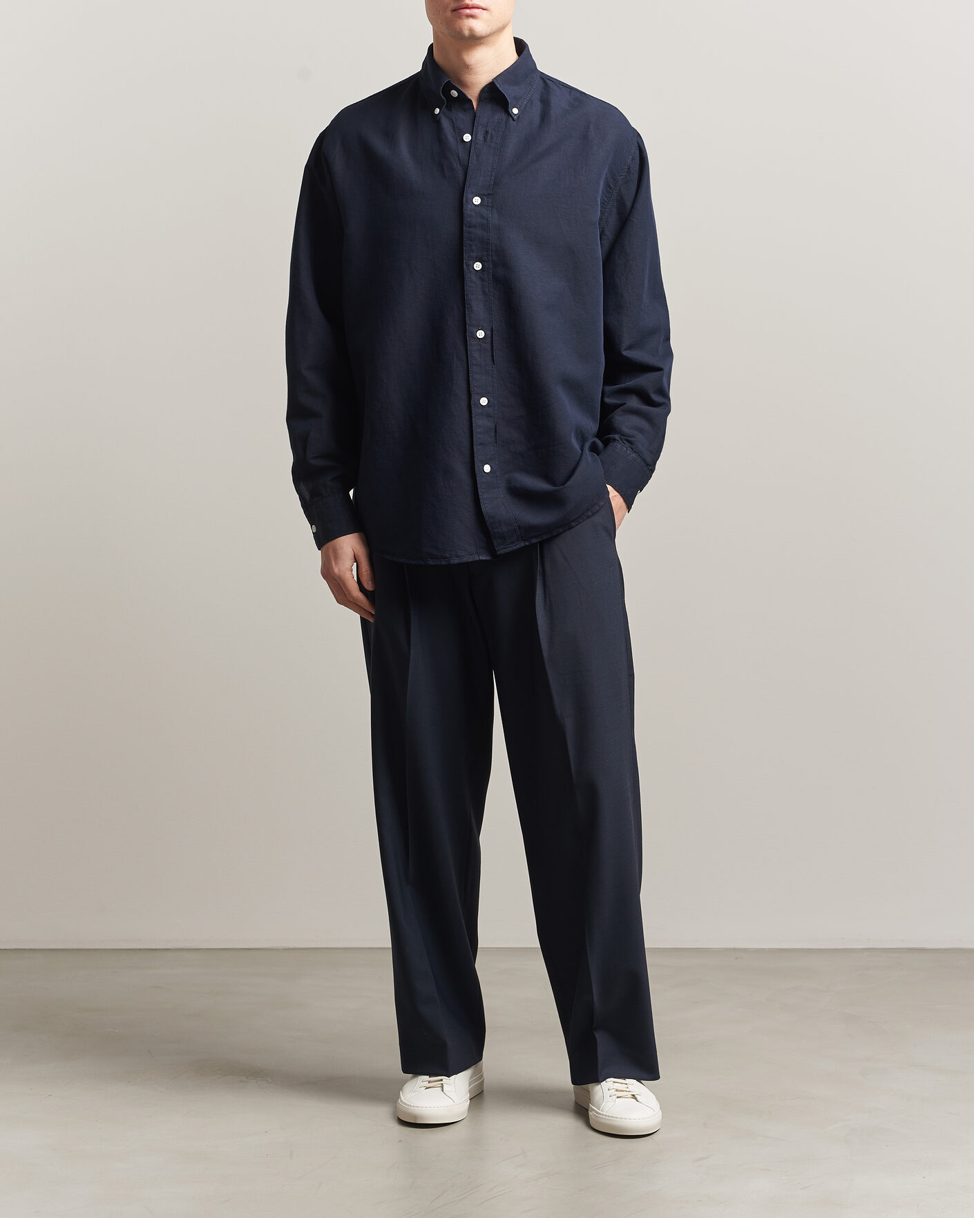 Mies | Kauluspaidat | Filippa K | Relaxed Cotton/Linen Shirt Navy