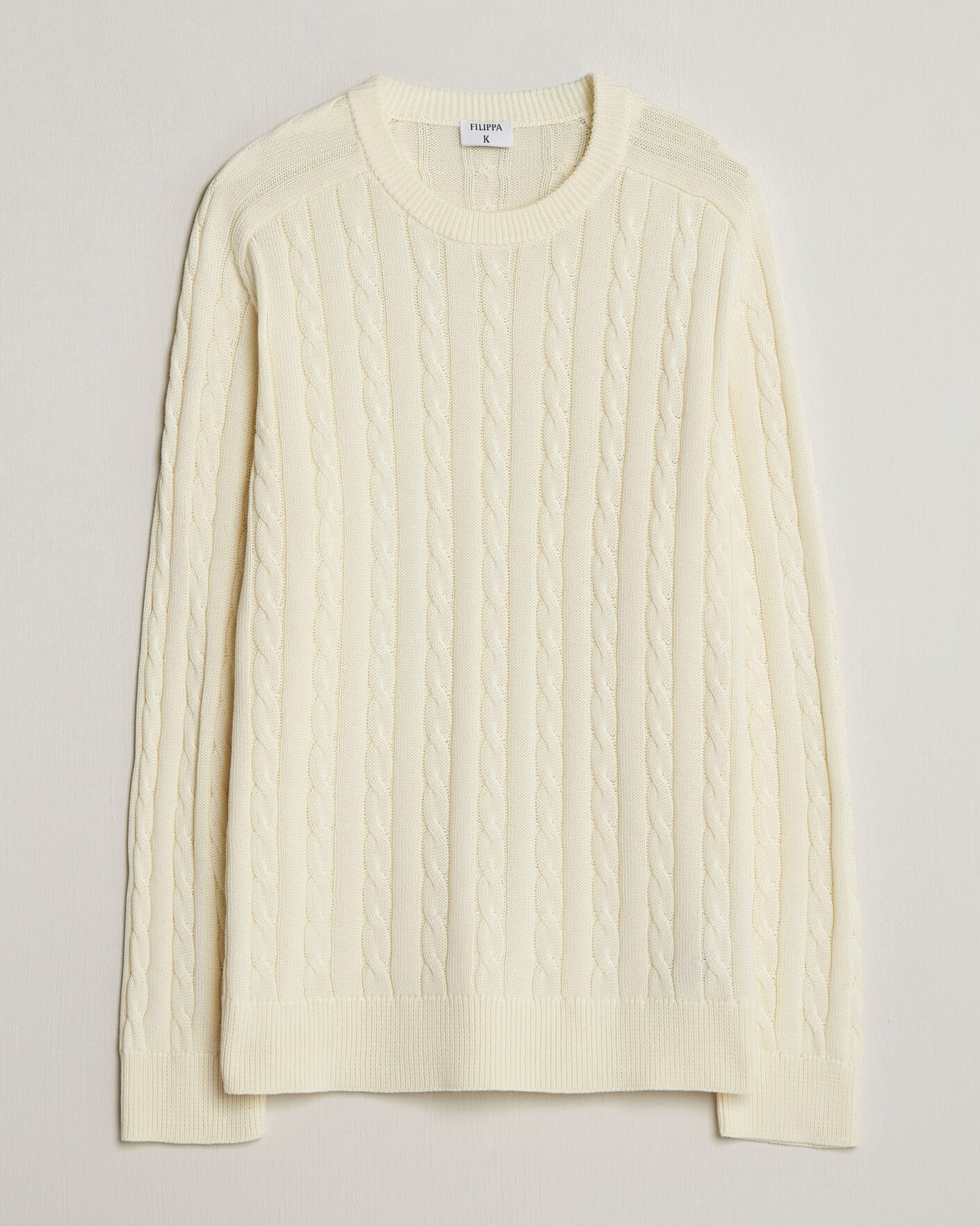Mies | Puserot | Filippa K | Cotton Cable Crew Neck Sweater Calico White