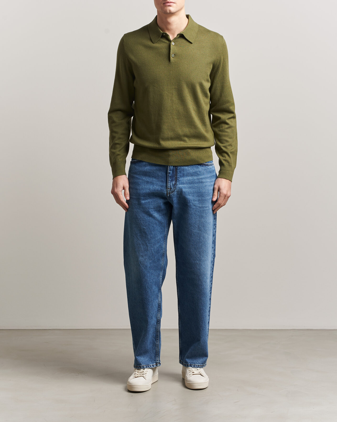 Mies | Puserot | Filippa K | Knitted Polo Shirt Laurel Green