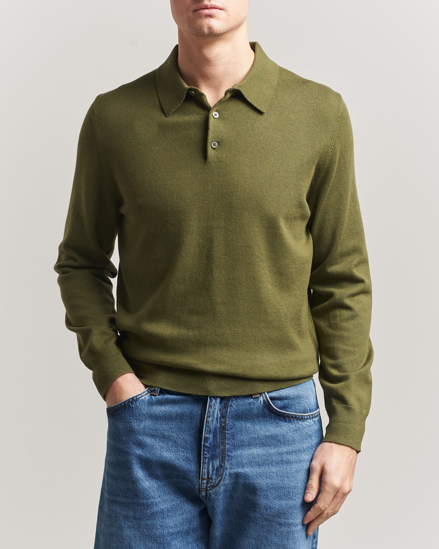 Mies | Puserot | Filippa K | Knitted Polo Shirt Laurel Green