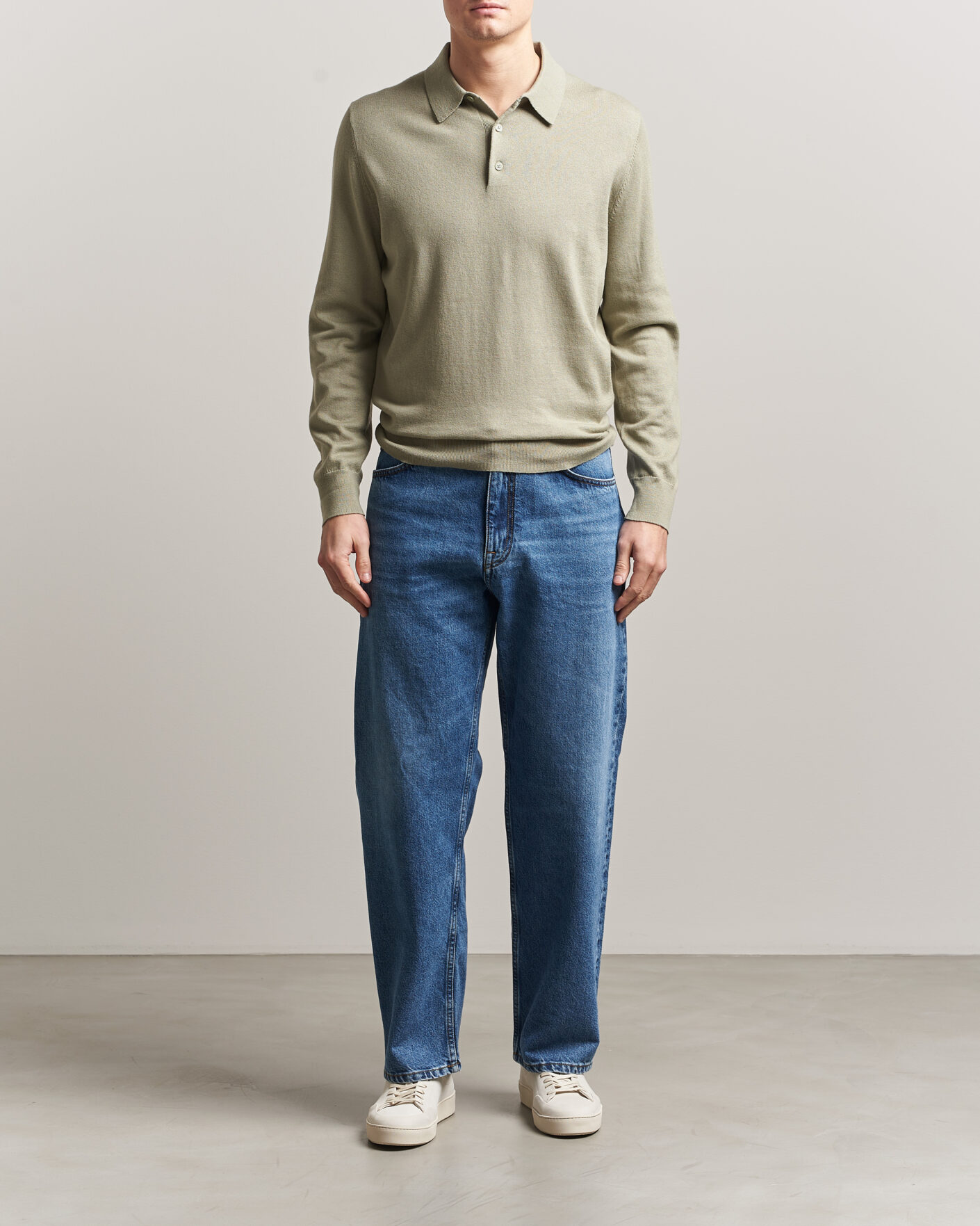 Mies | Puserot | Filippa K | Knitted Polo Shirt Light Green