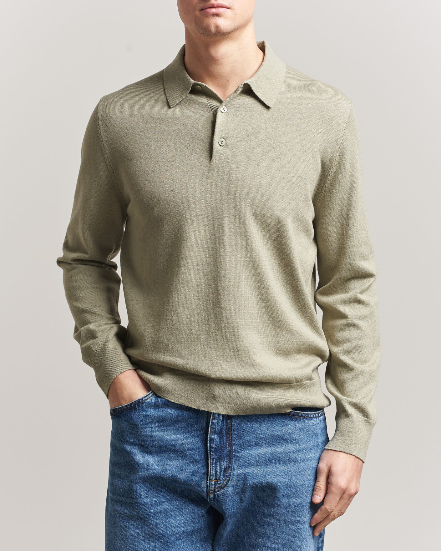 Mies | Puserot | Filippa K | Knitted Polo Shirt Light Green