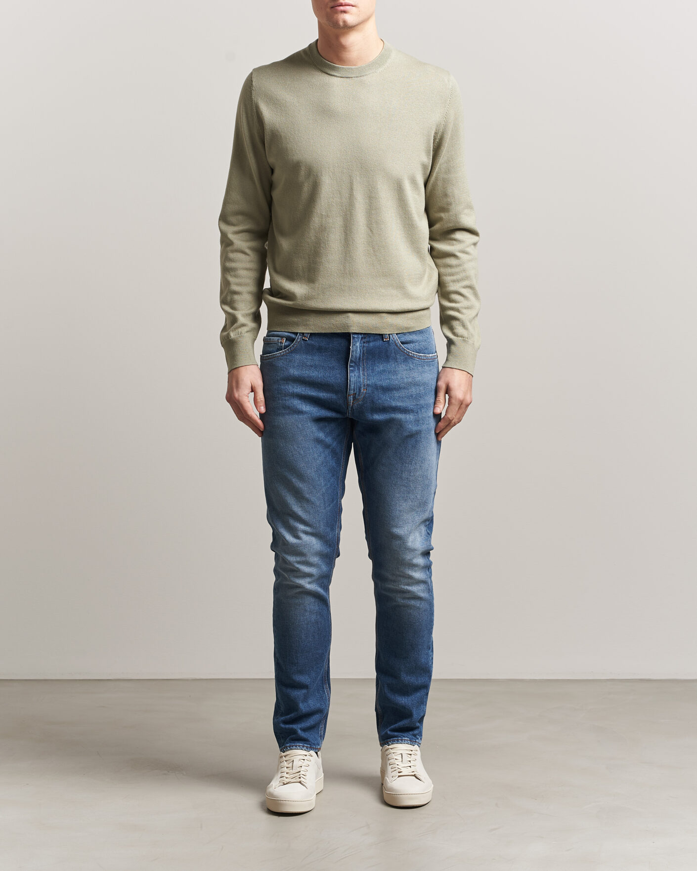 Mies | Puserot | Filippa K | Cotton Merino Knitted Sweater Light Green