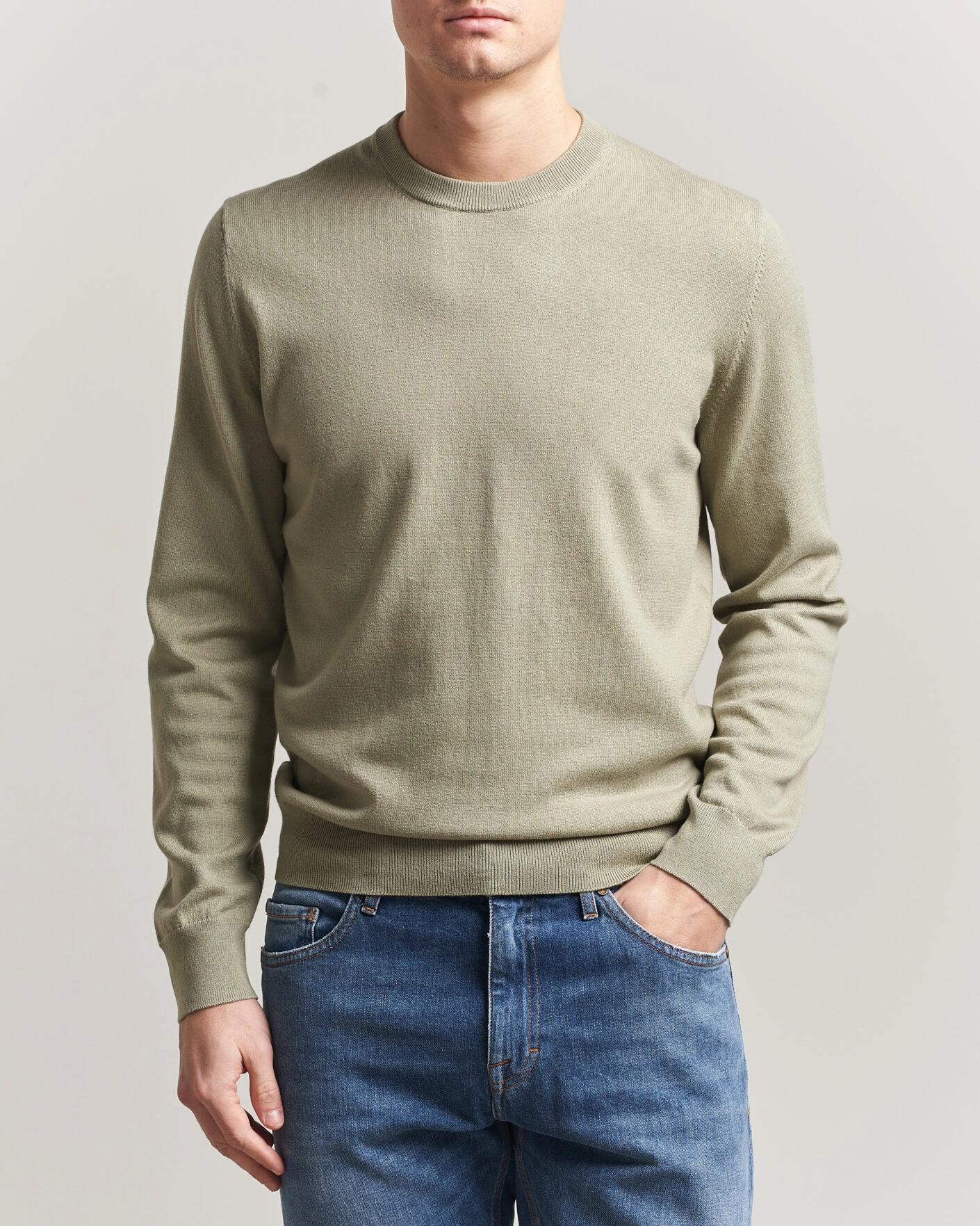 Mies | Puserot | Filippa K | Cotton Merino Knitted Sweater Light Green