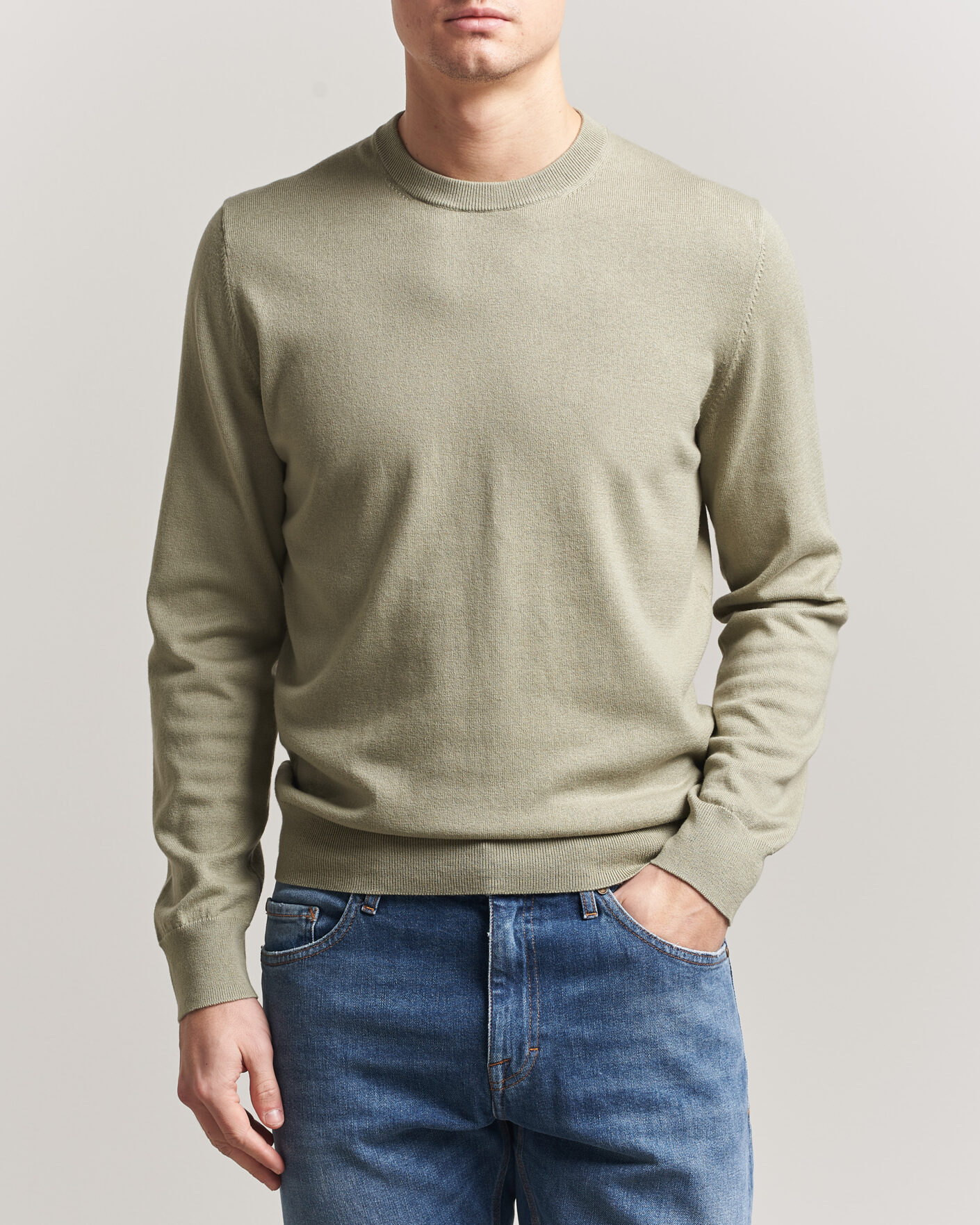 Mies | Puserot | Filippa K | Cotton Merino Knitted Sweater Light Green
