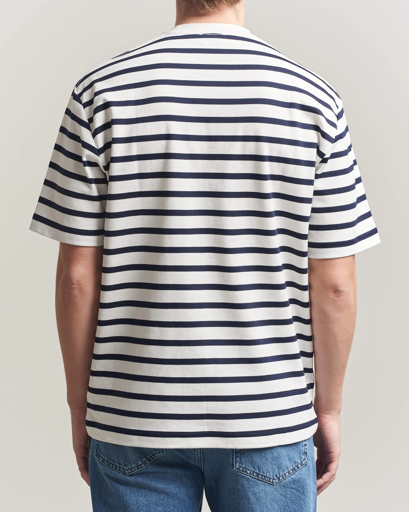 Mies | T-paidat | Filippa K | Striped Crew Neck T-Shirt White/Navy