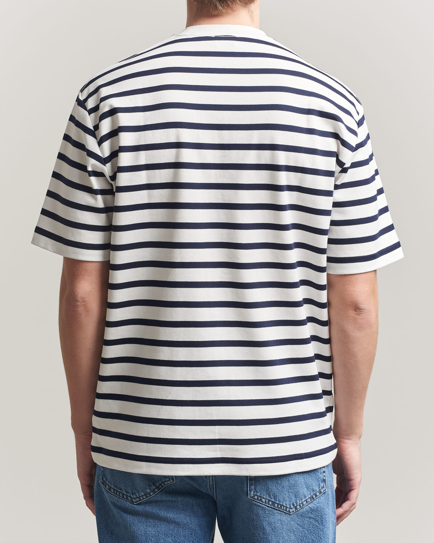Mies | T-paidat | Filippa K | Striped Crew Neck T-Shirt White/Navy