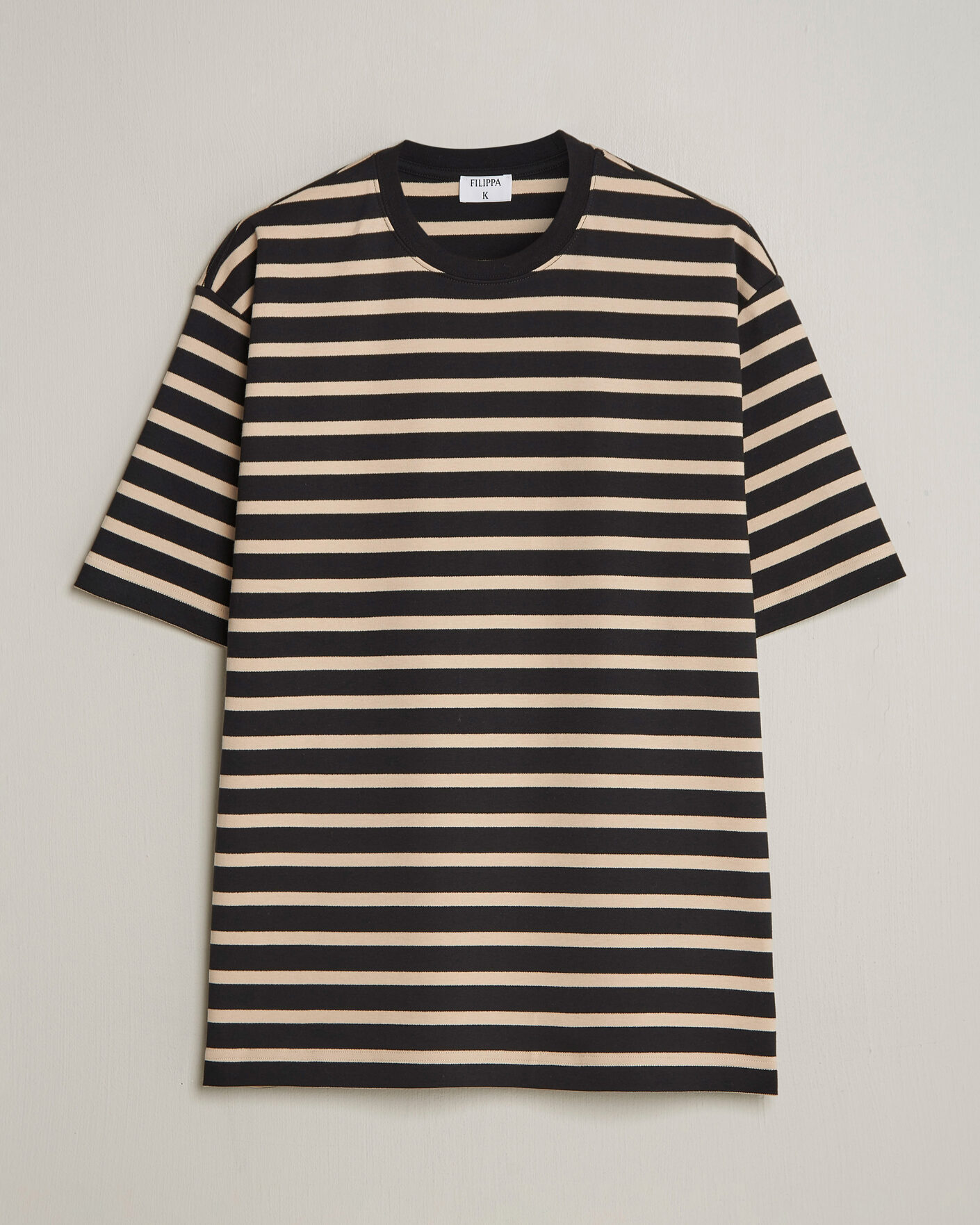 Mies | T-paidat | Filippa K | Striped Crew Neck T-Shirt Black/Pearl