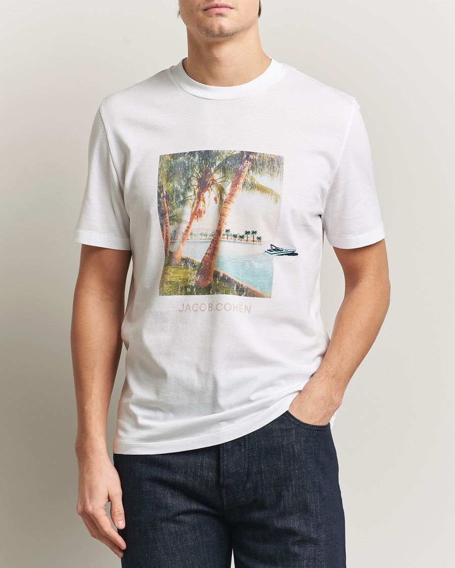 Mies | T-paidat | Jacob Cohën | Cotton Logo T-Shirt White