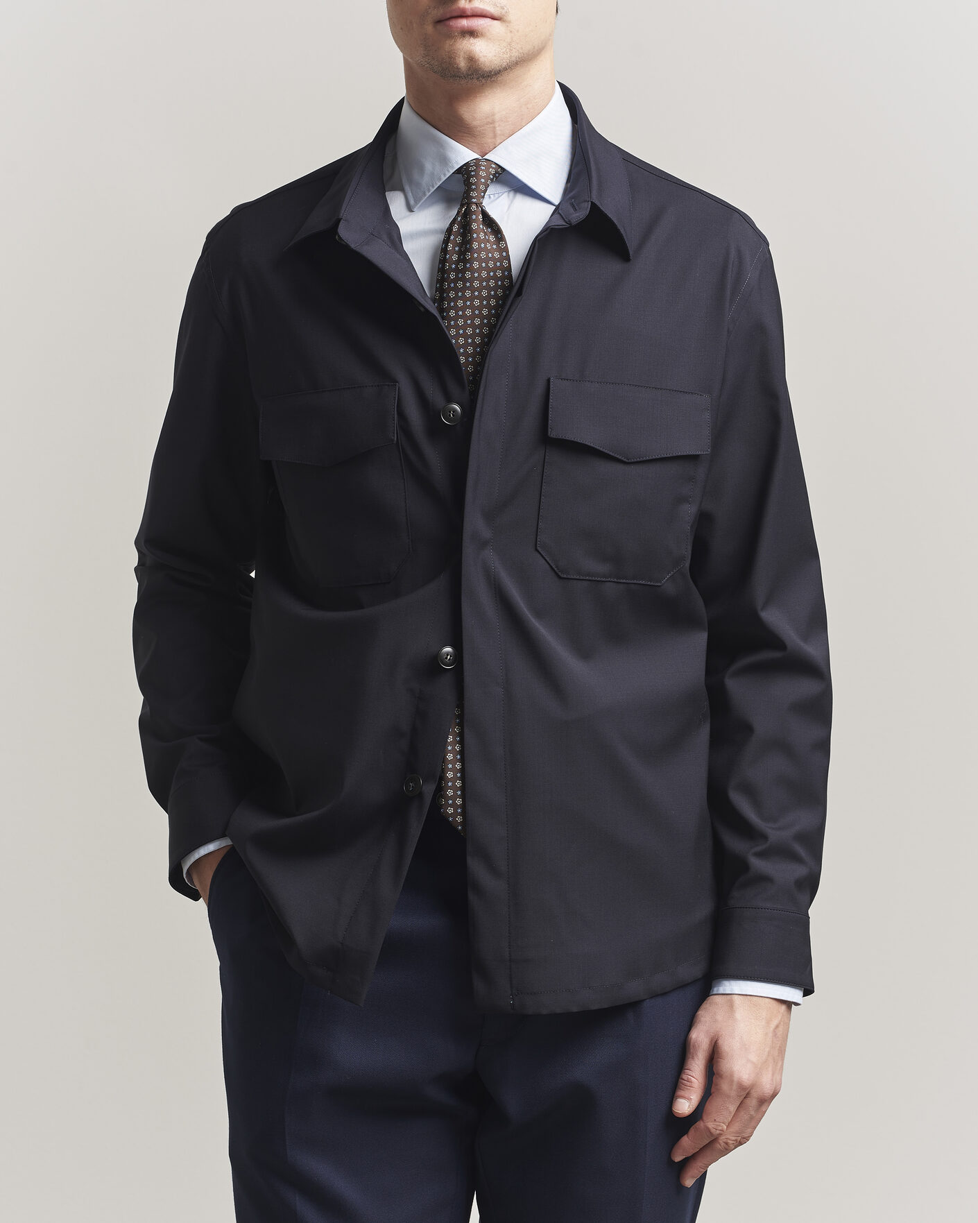 Mies | Kauluspaidat | Canali | Travel Wool Overshirt Navy