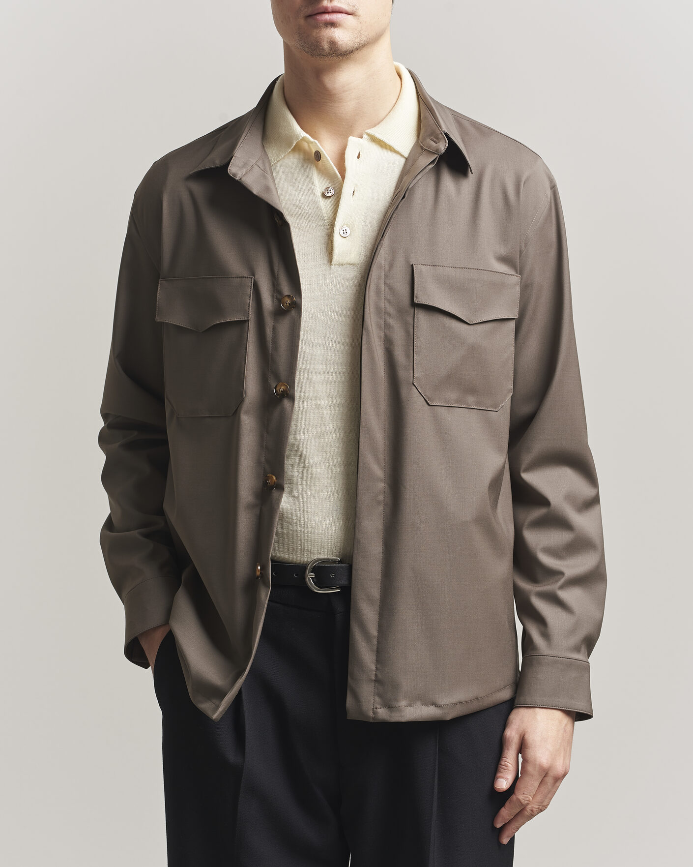 Mies | Kauluspaidat | Canali | Travel Wool Overshirt Brown