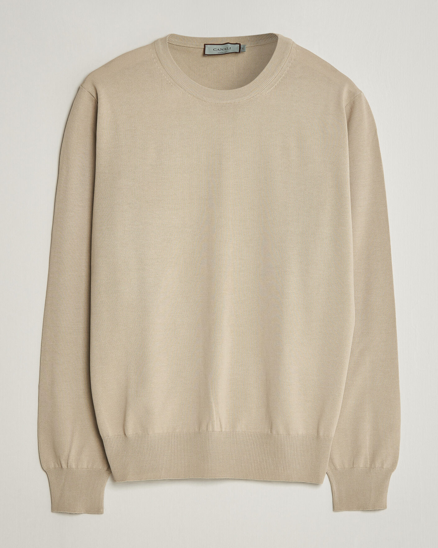 Mies | Puserot | Canali | Cotton Crew Neck Pullover Beige