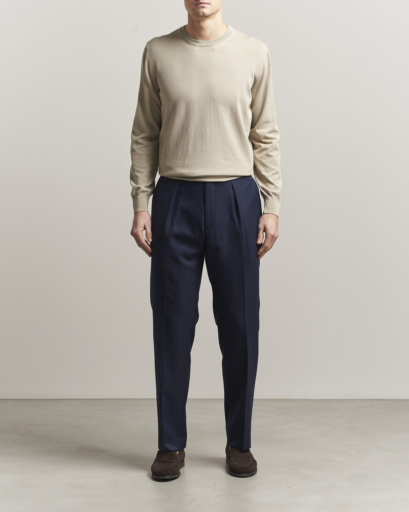 Mies | Puserot | Canali | Cotton Crew Neck Pullover Beige