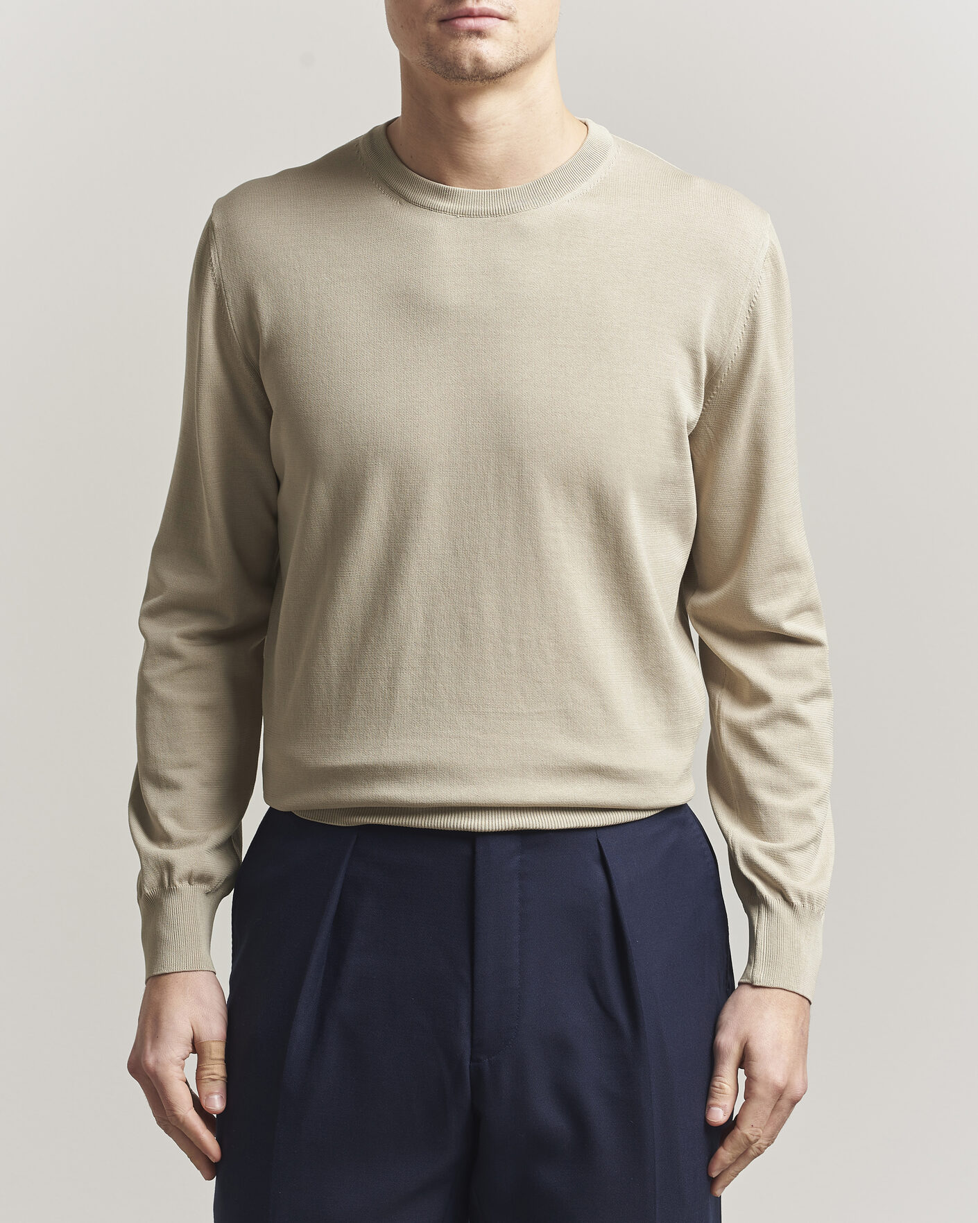 Mies | Puserot | Canali | Cotton Crew Neck Pullover Beige