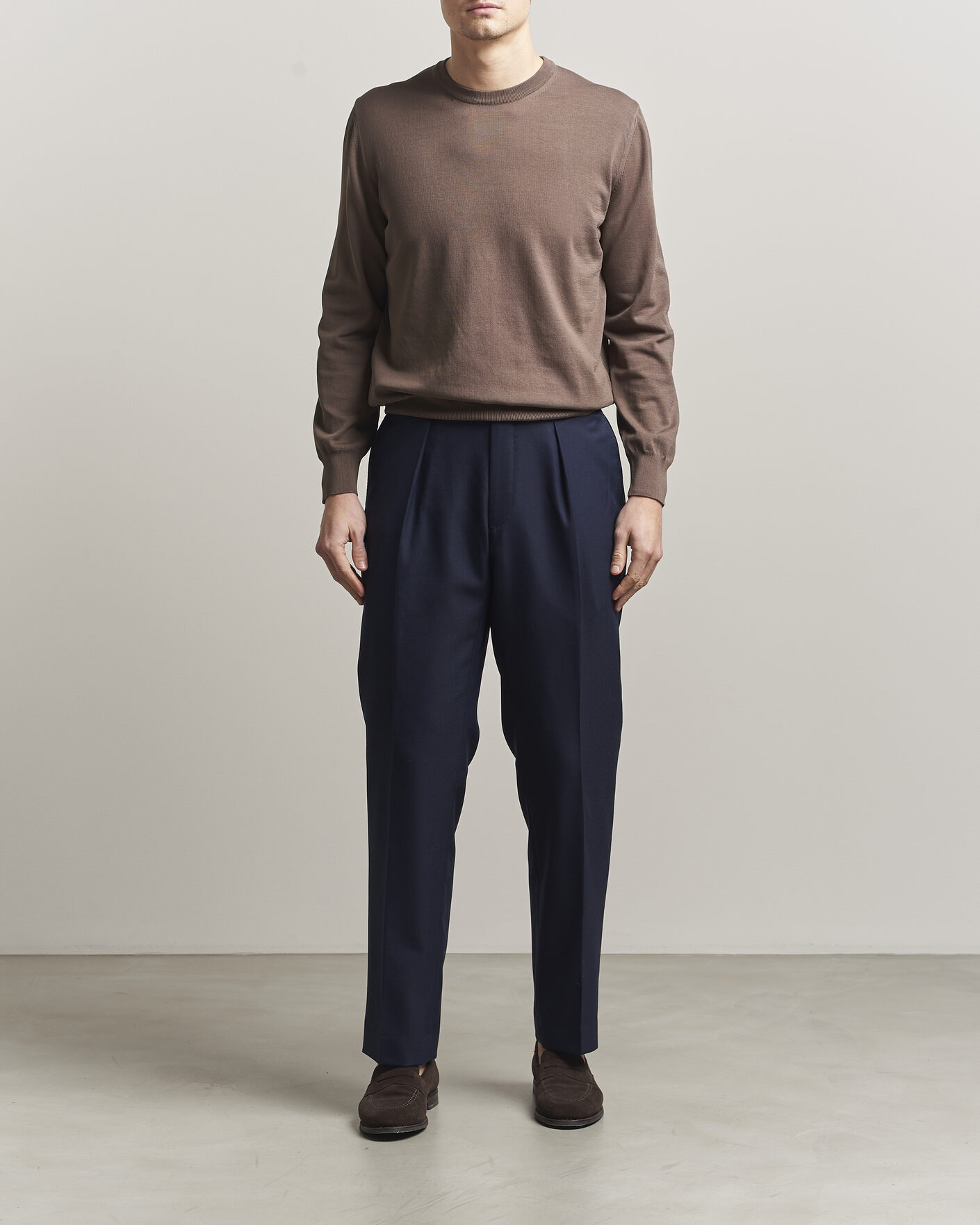 Mies | Puserot | Canali | Cotton Crew Neck Pullover Brown