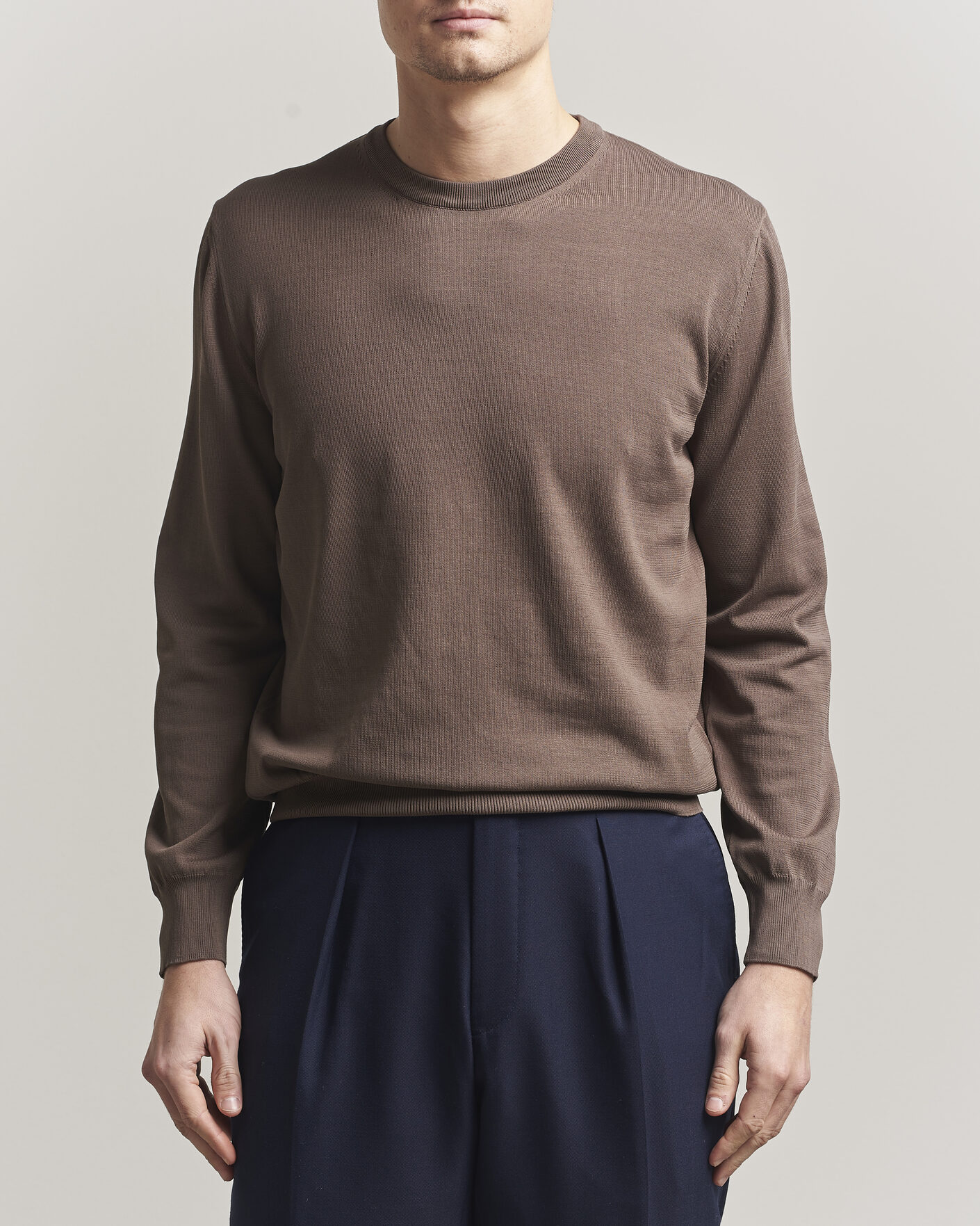 Mies | Puserot | Canali | Cotton Crew Neck Pullover Brown