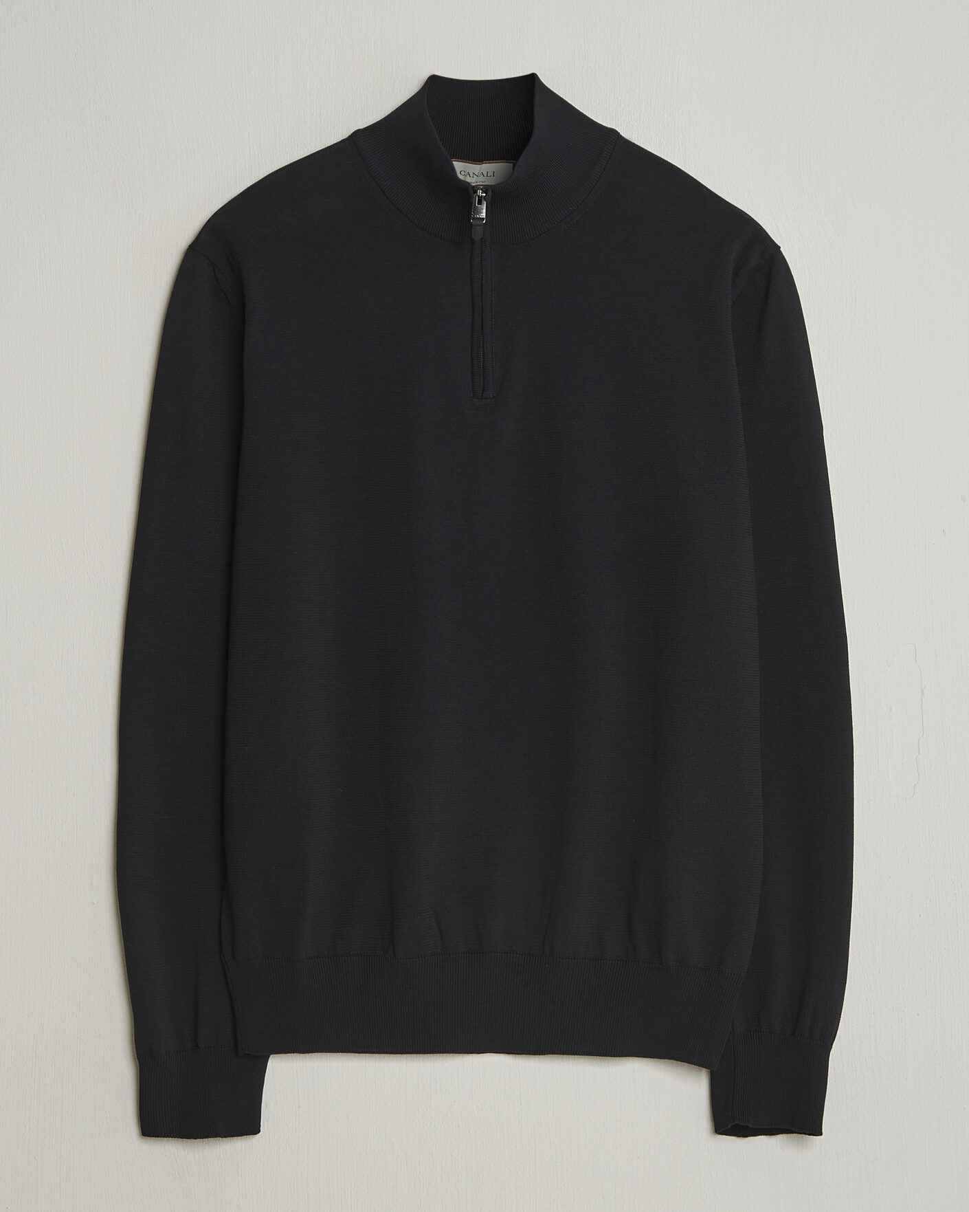 Mies | Puserot | Canali | Cotton Half Zip Black