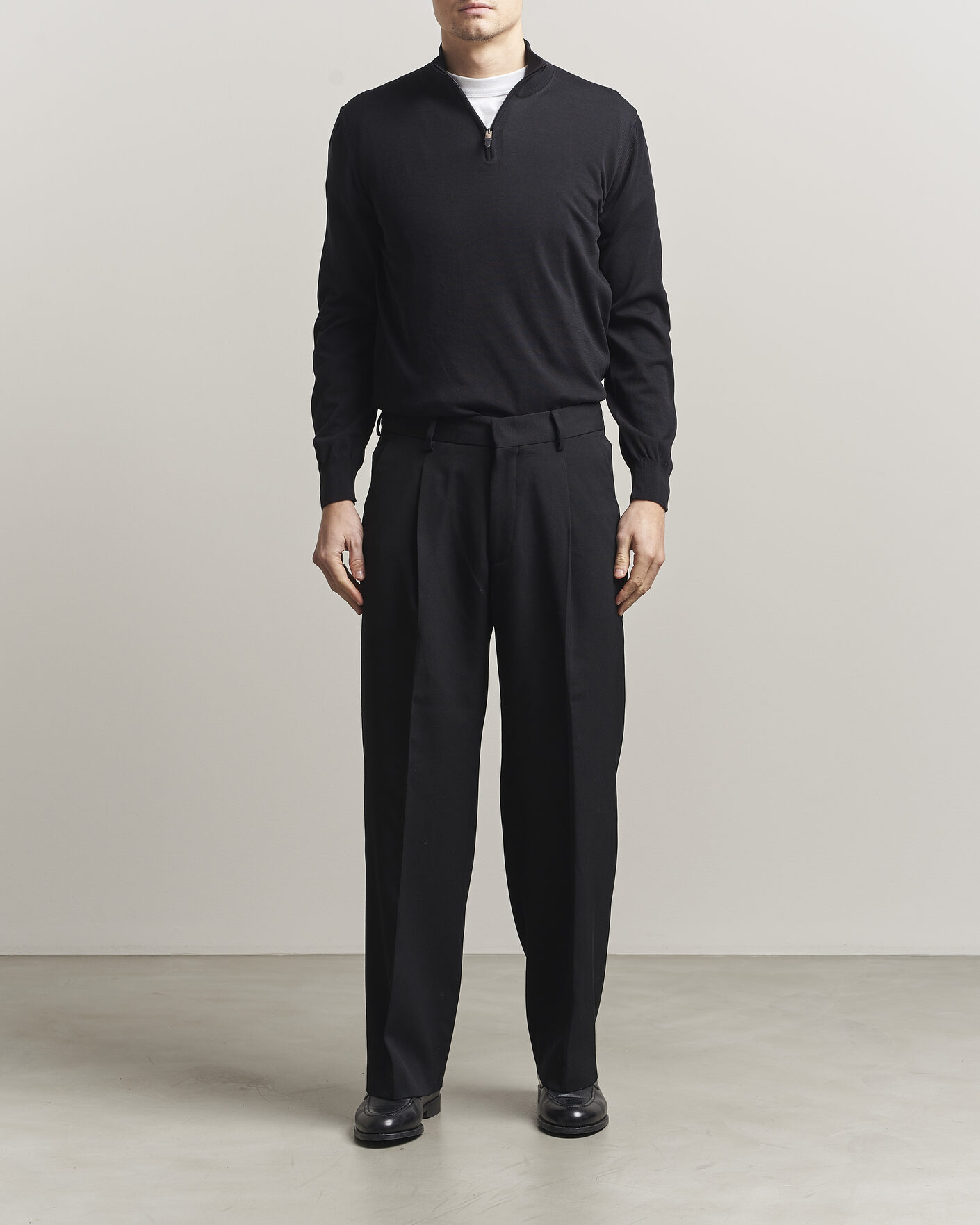 Mies | Puserot | Canali | Cotton Half Zip Black