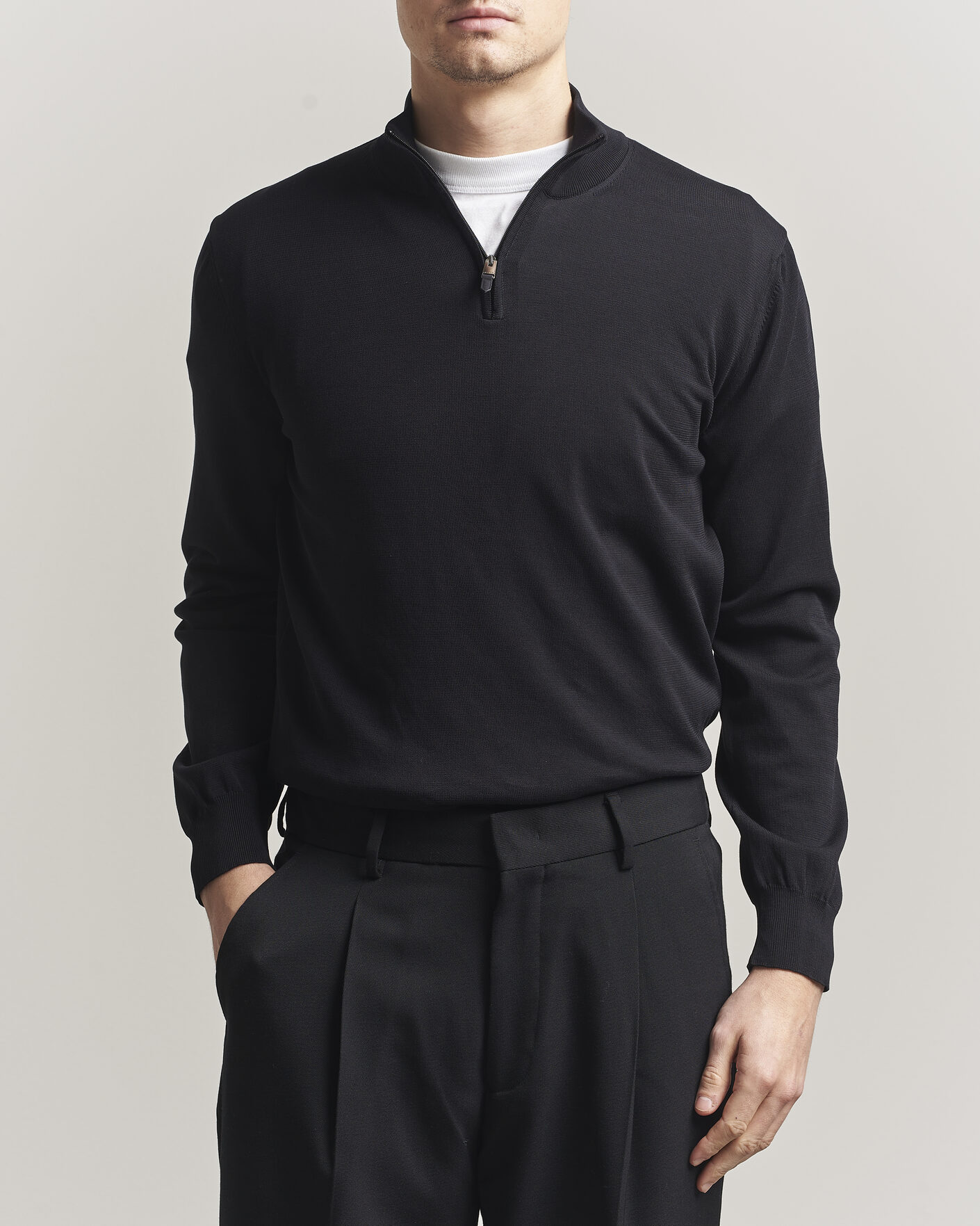 Mies | Puserot | Canali | Cotton Half Zip Black