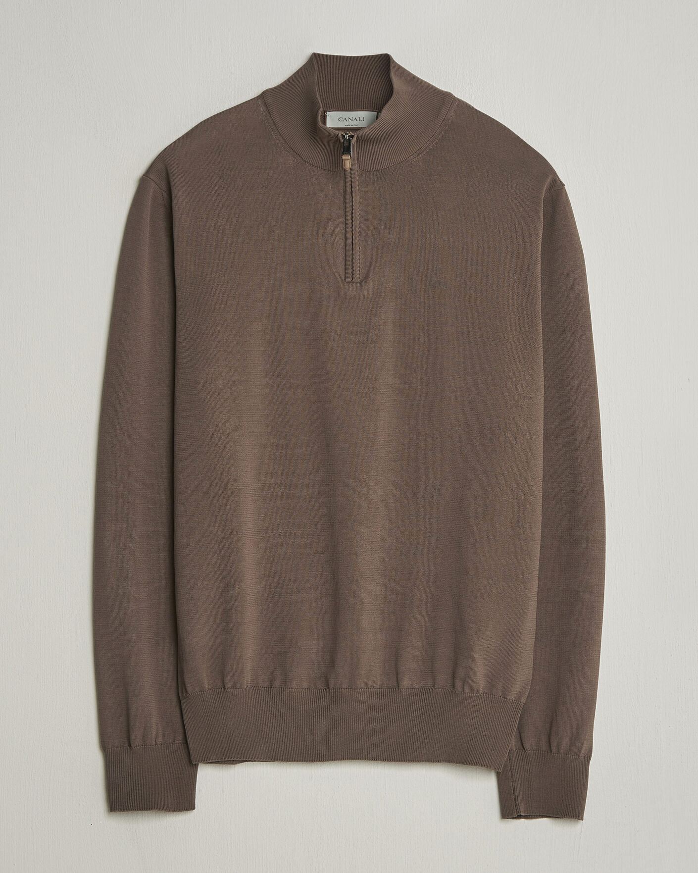 Mies | Puserot | Canali | Cotton Half Zip Brown