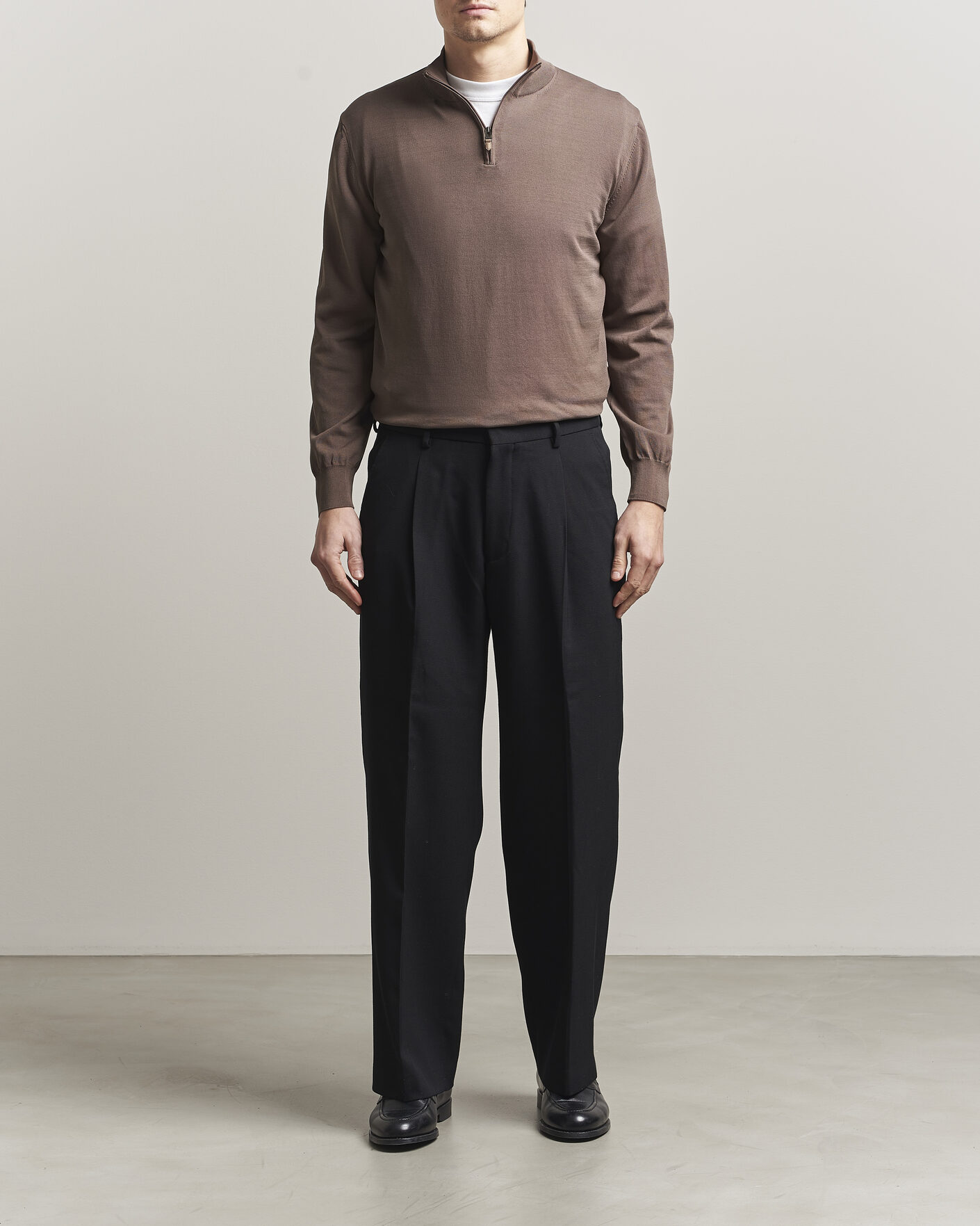 Mies | Puserot | Canali | Cotton Half Zip Brown