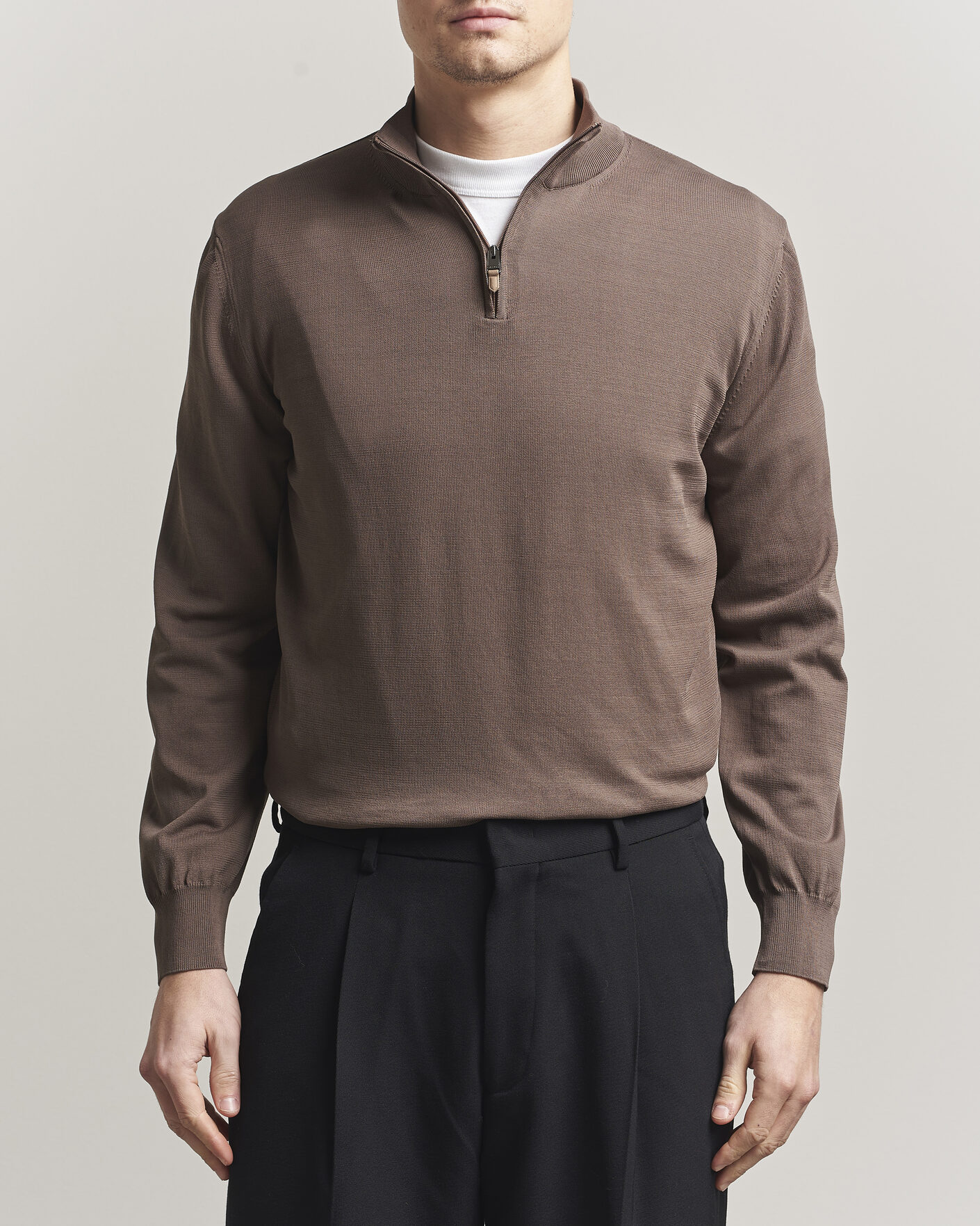 Mies | Puserot | Canali | Cotton Half Zip Brown