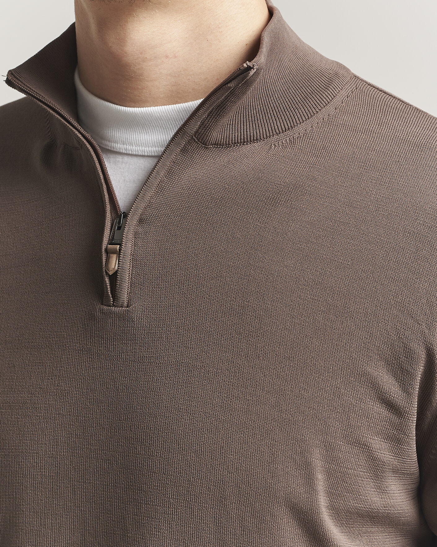 Mies | Puserot | Canali | Cotton Half Zip Brown