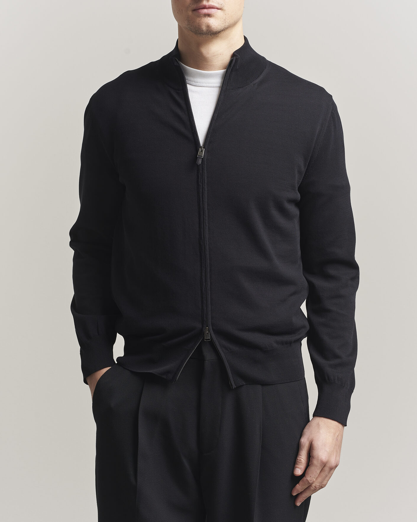 Mies | Puserot | Canali | Cotton Full Zip Black