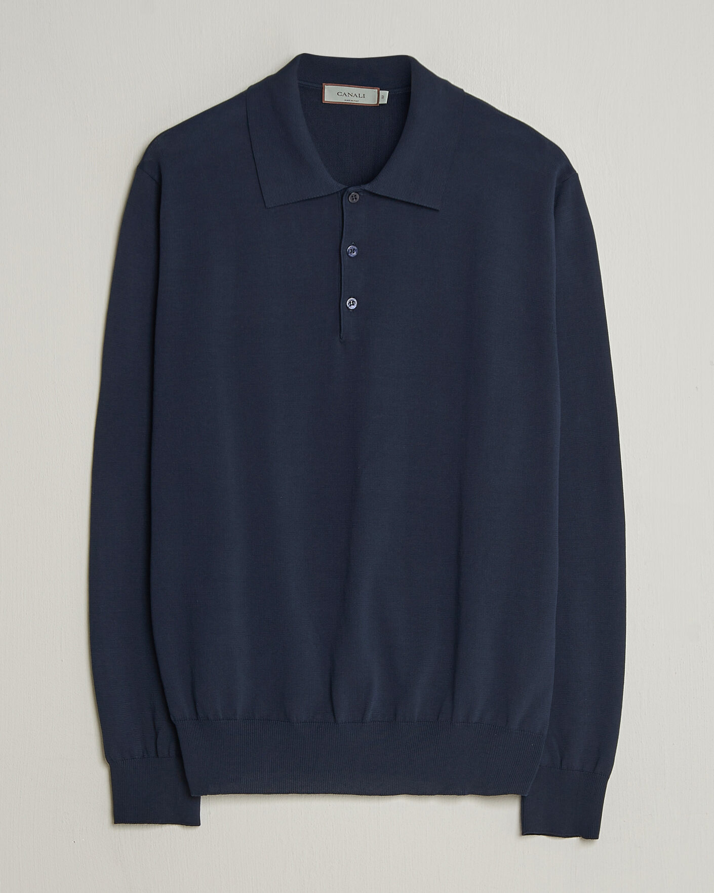 Mies | Puserot | Canali | Cotton Long Sleeve Polo Navy