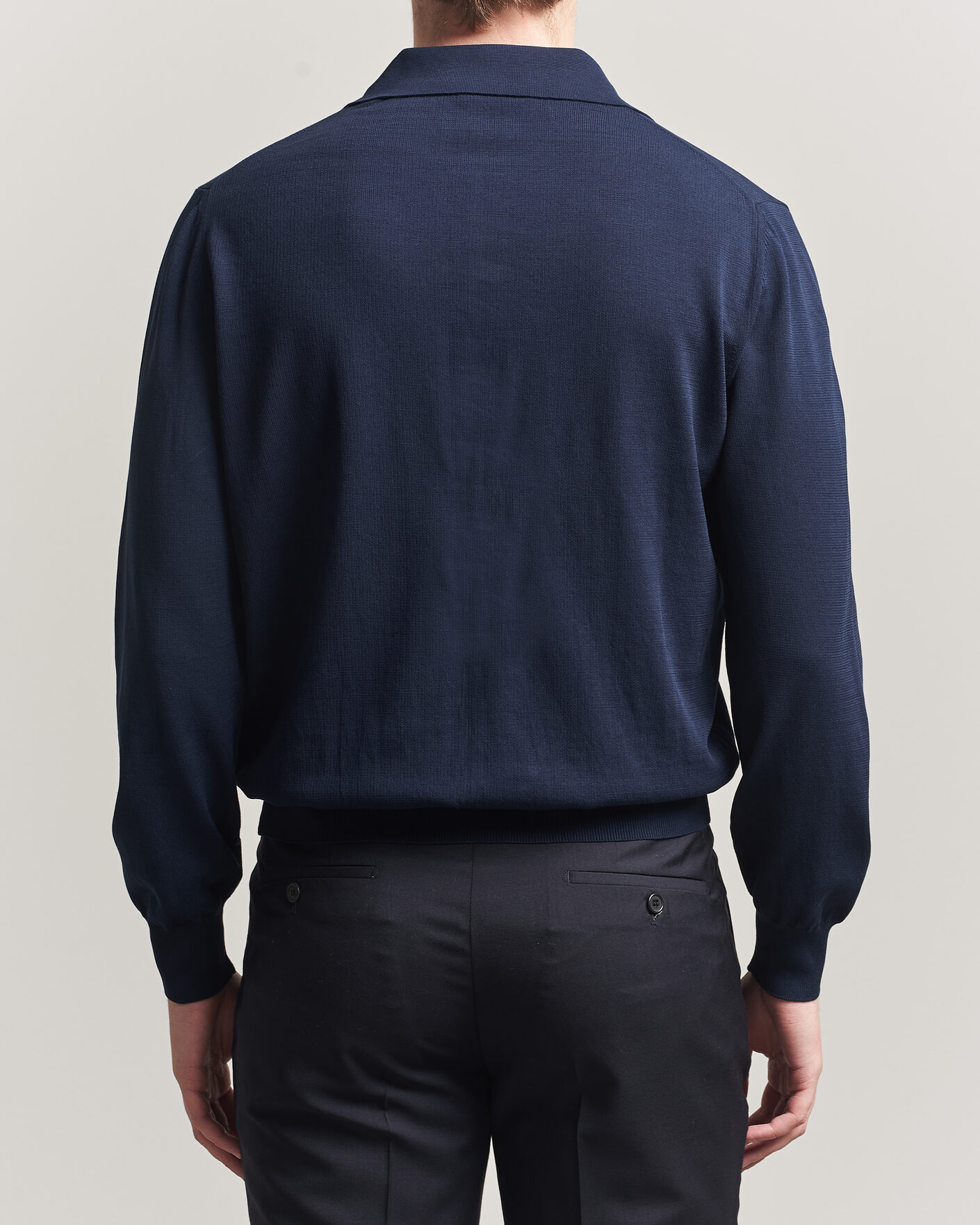 Mies | Puserot | Canali | Cotton Long Sleeve Polo Navy