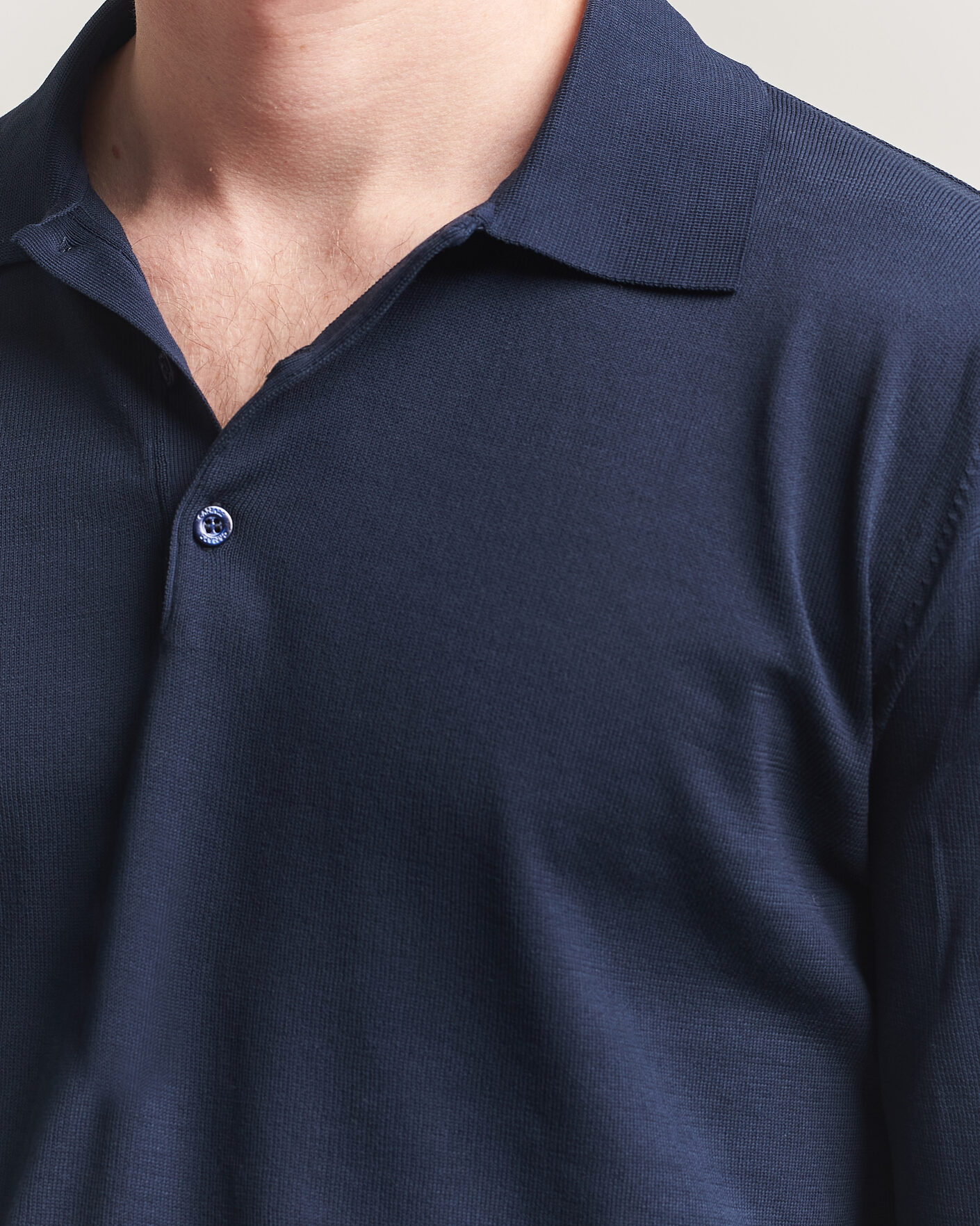 Mies | Puserot | Canali | Cotton Long Sleeve Polo Navy