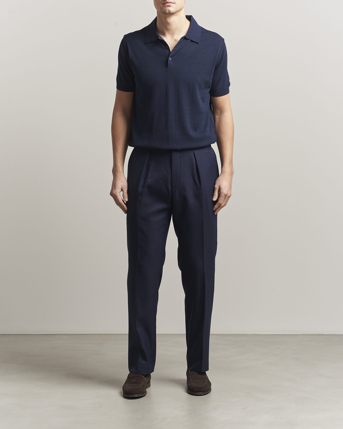 Mies | Pikeet | Canali | Cotton Short Sleeve Polo Navy