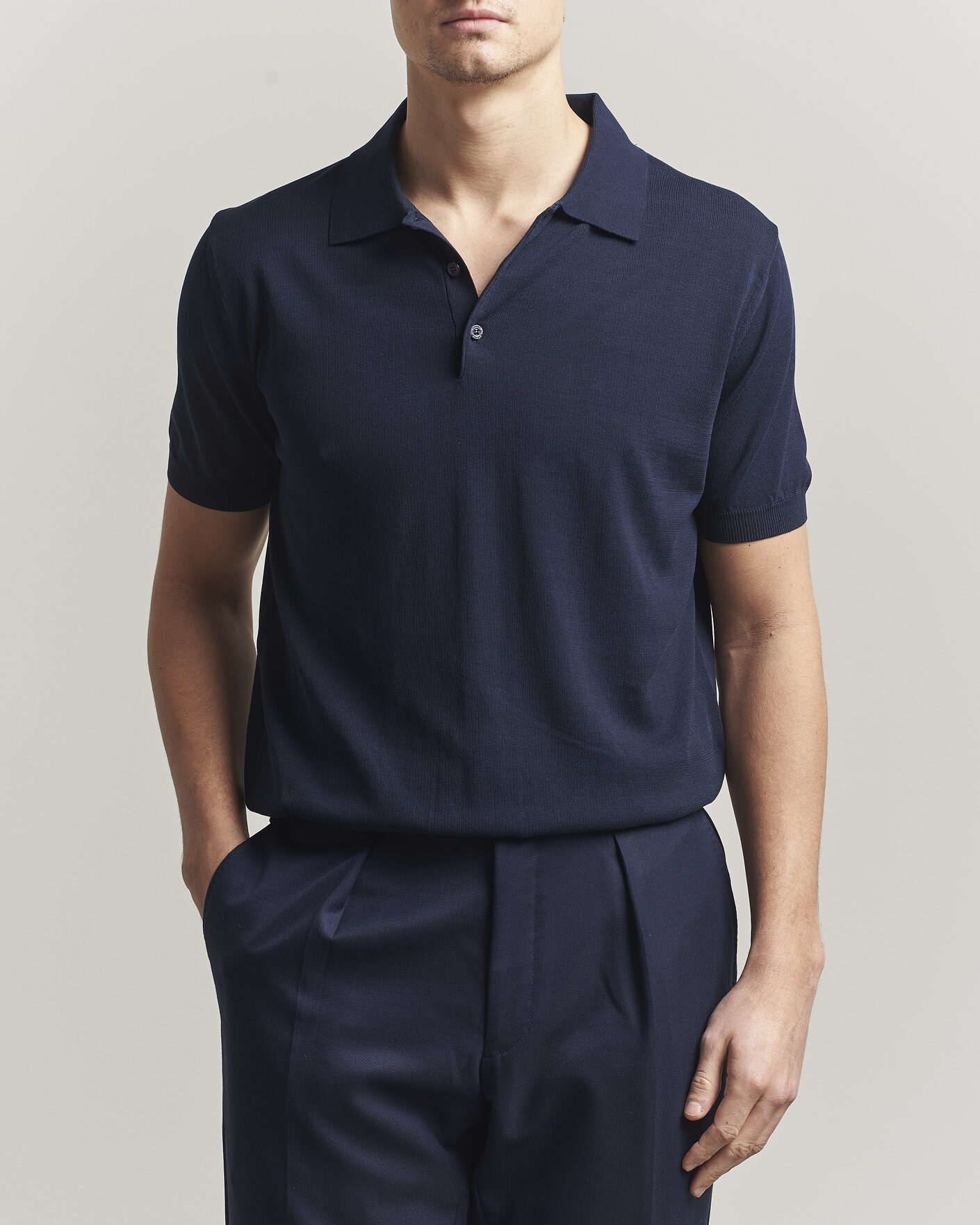 Mies | Pikeet | Canali | Cotton Short Sleeve Polo Navy