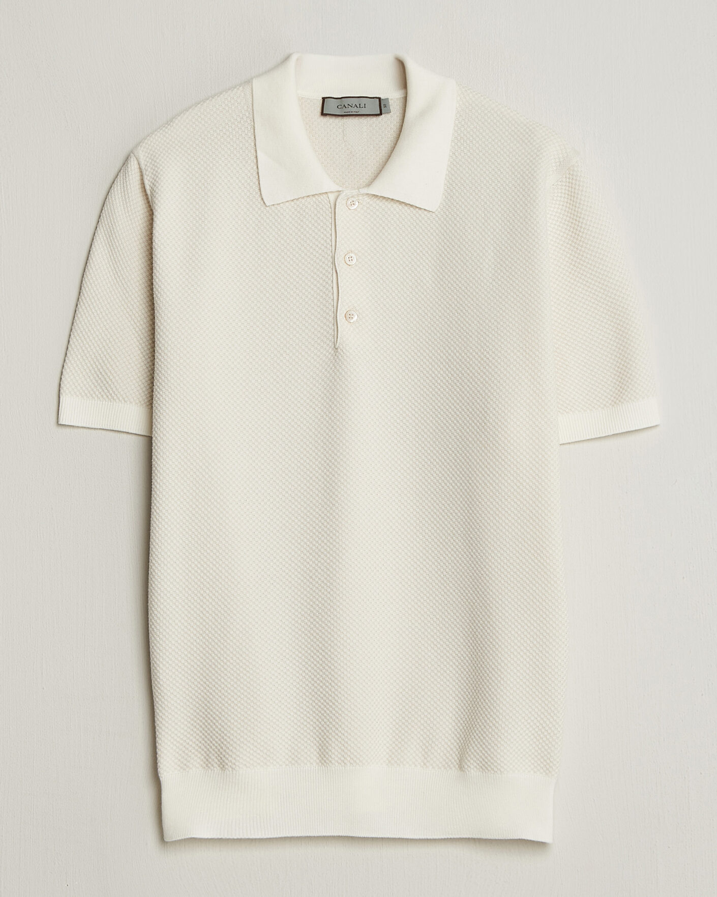 Mies | Pikeet | Canali | Textured Knit Short Sleeve Polo Off White