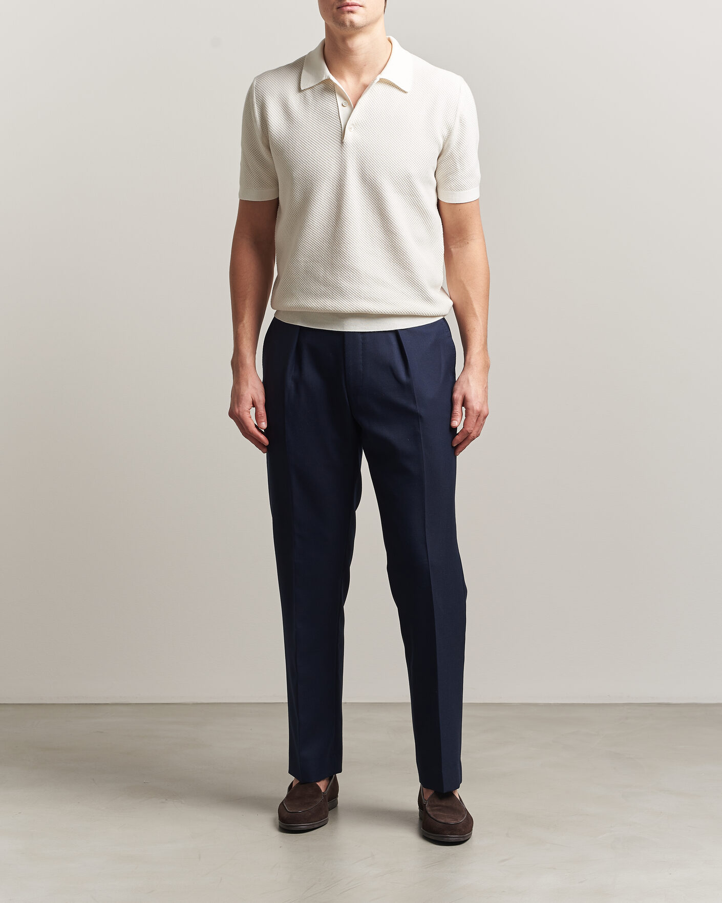 Mies | Pikeet | Canali | Textured Knit Short Sleeve Polo Off White