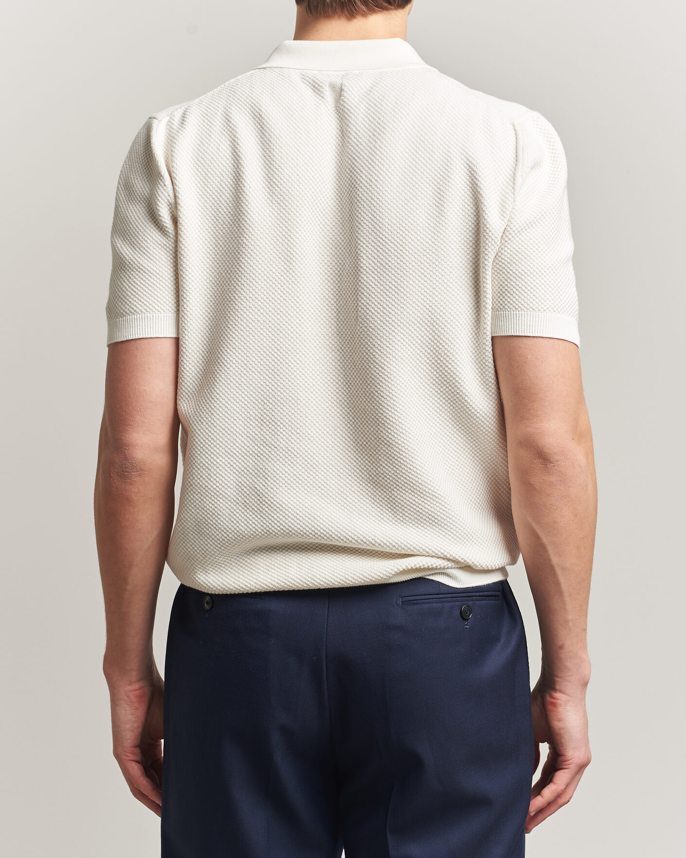 Mies | Pikeet | Canali | Textured Knit Short Sleeve Polo Off White
