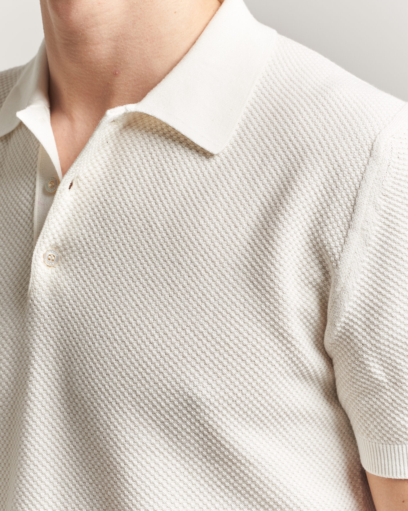 Mies | Pikeet | Canali | Textured Knit Short Sleeve Polo Off White