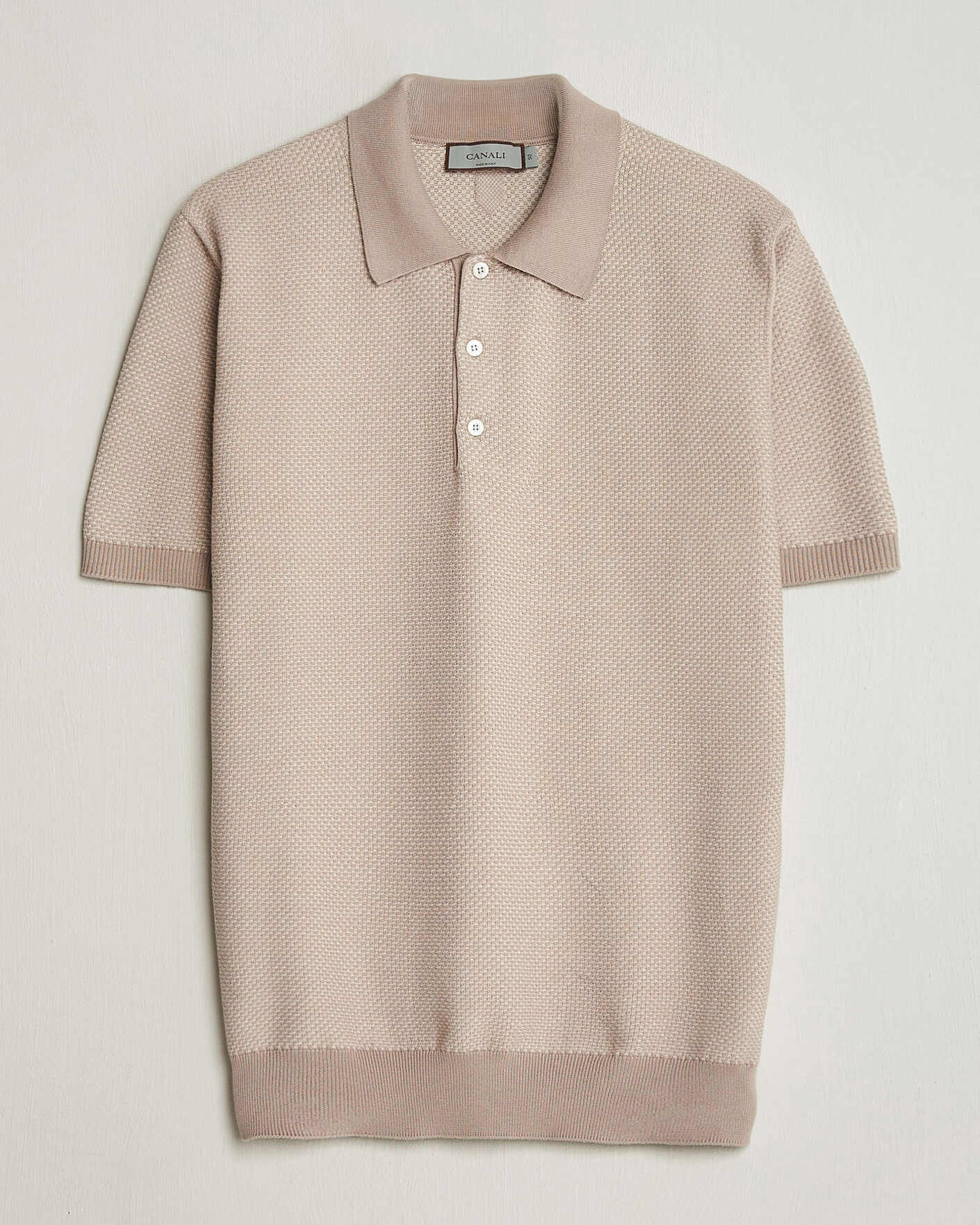 Mies | Pikeet | Canali | Textured Knit Short Sleeve Polo Light Beige