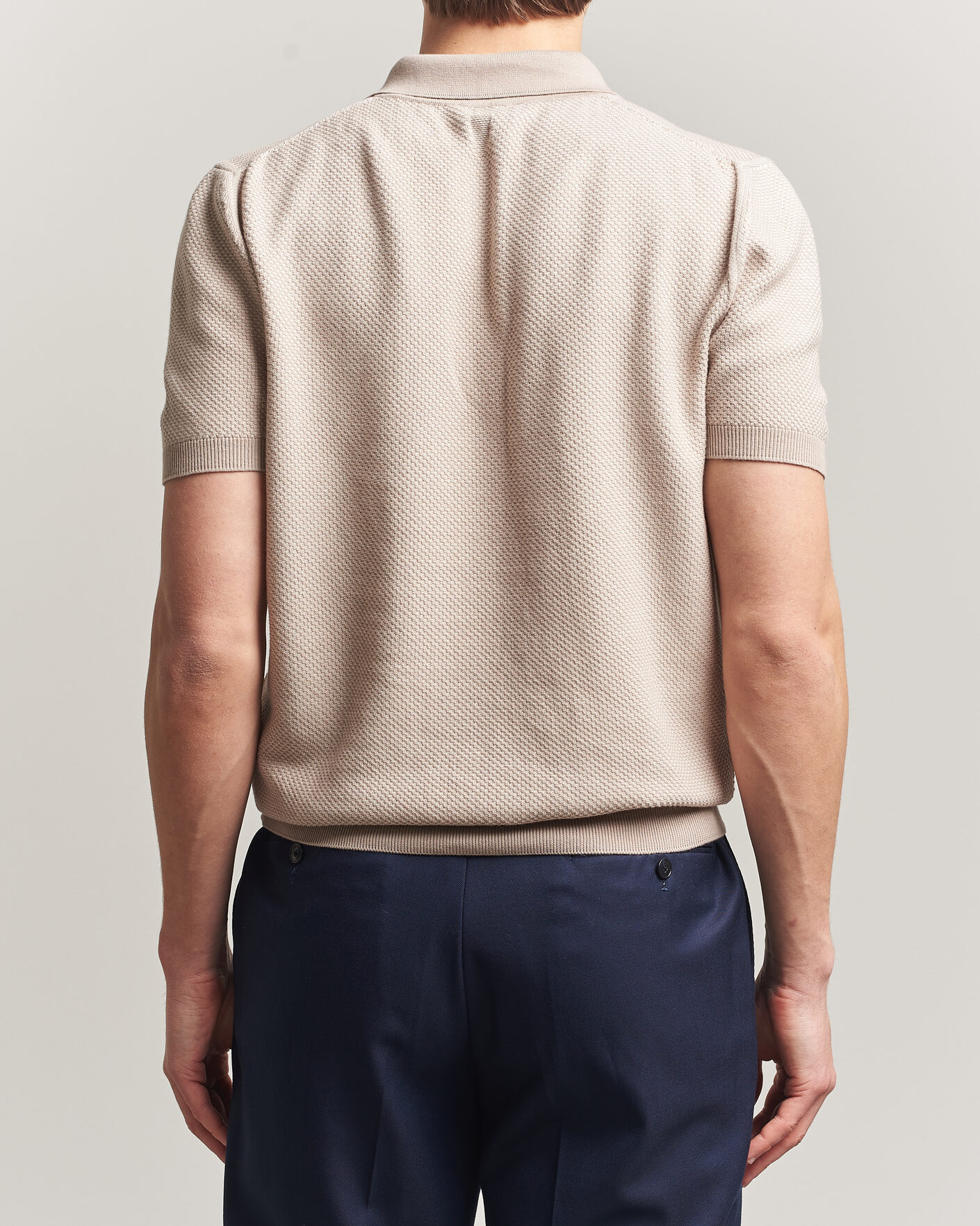 Mies | Pikeet | Canali | Textured Knit Short Sleeve Polo Light Beige
