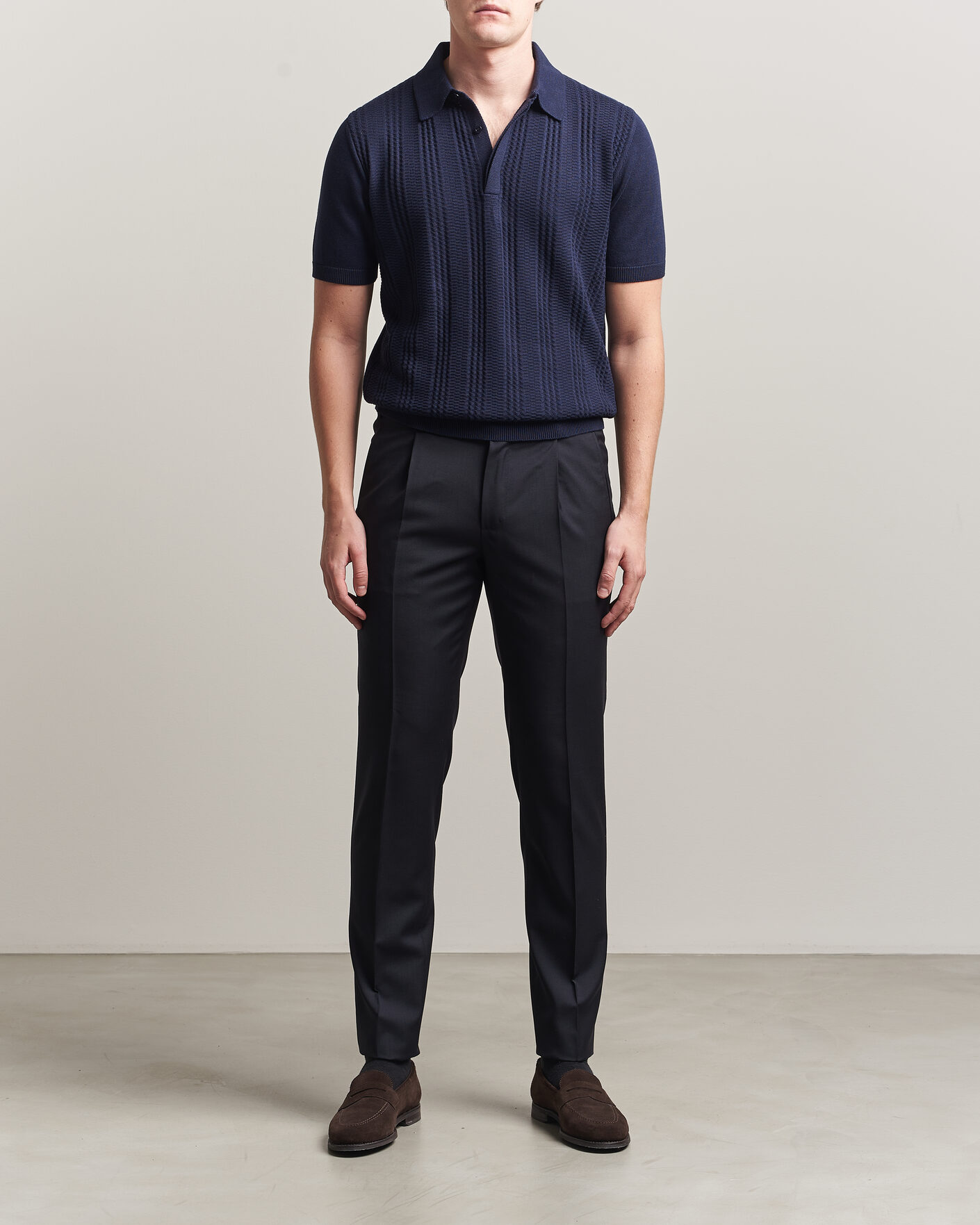 Mies | Pikeet | Canali | Jacquard Short Sleeve Polo Navy
