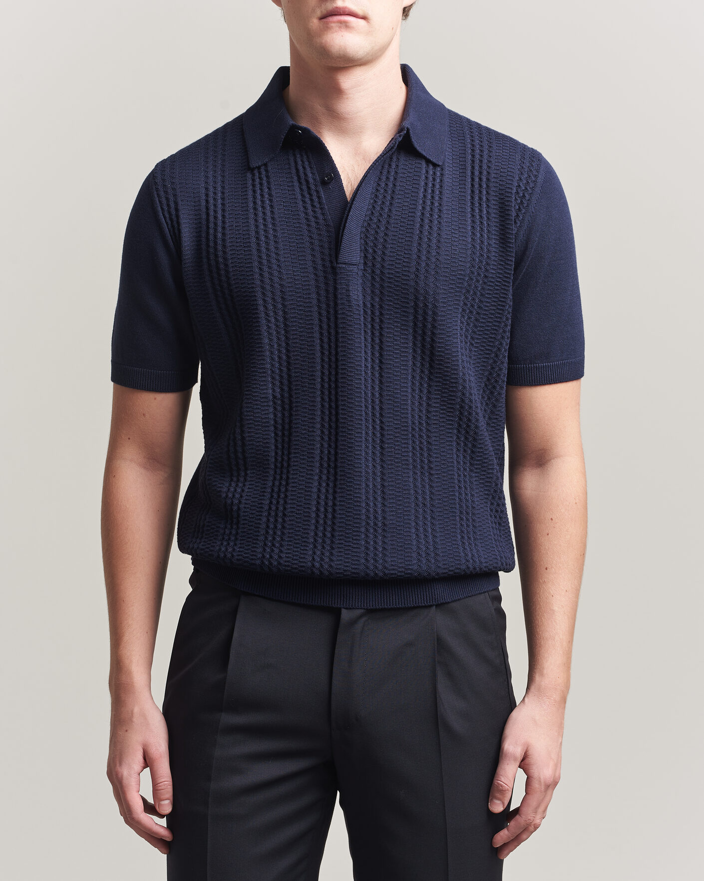 Mies | Pikeet | Canali | Jacquard Short Sleeve Polo Navy