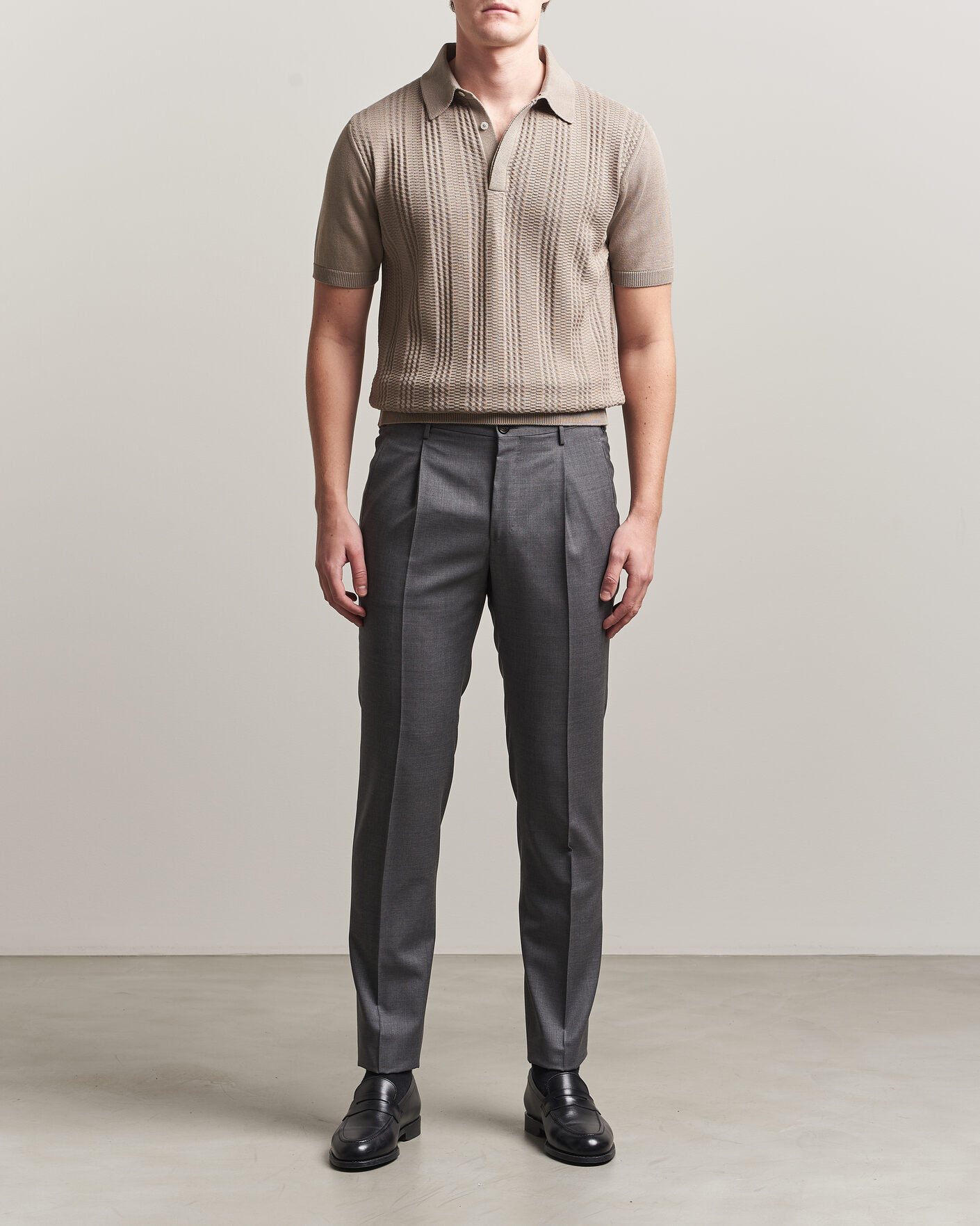 Mies | Pikeet | Canali | Jacquard Short Sleeve Polo Beige