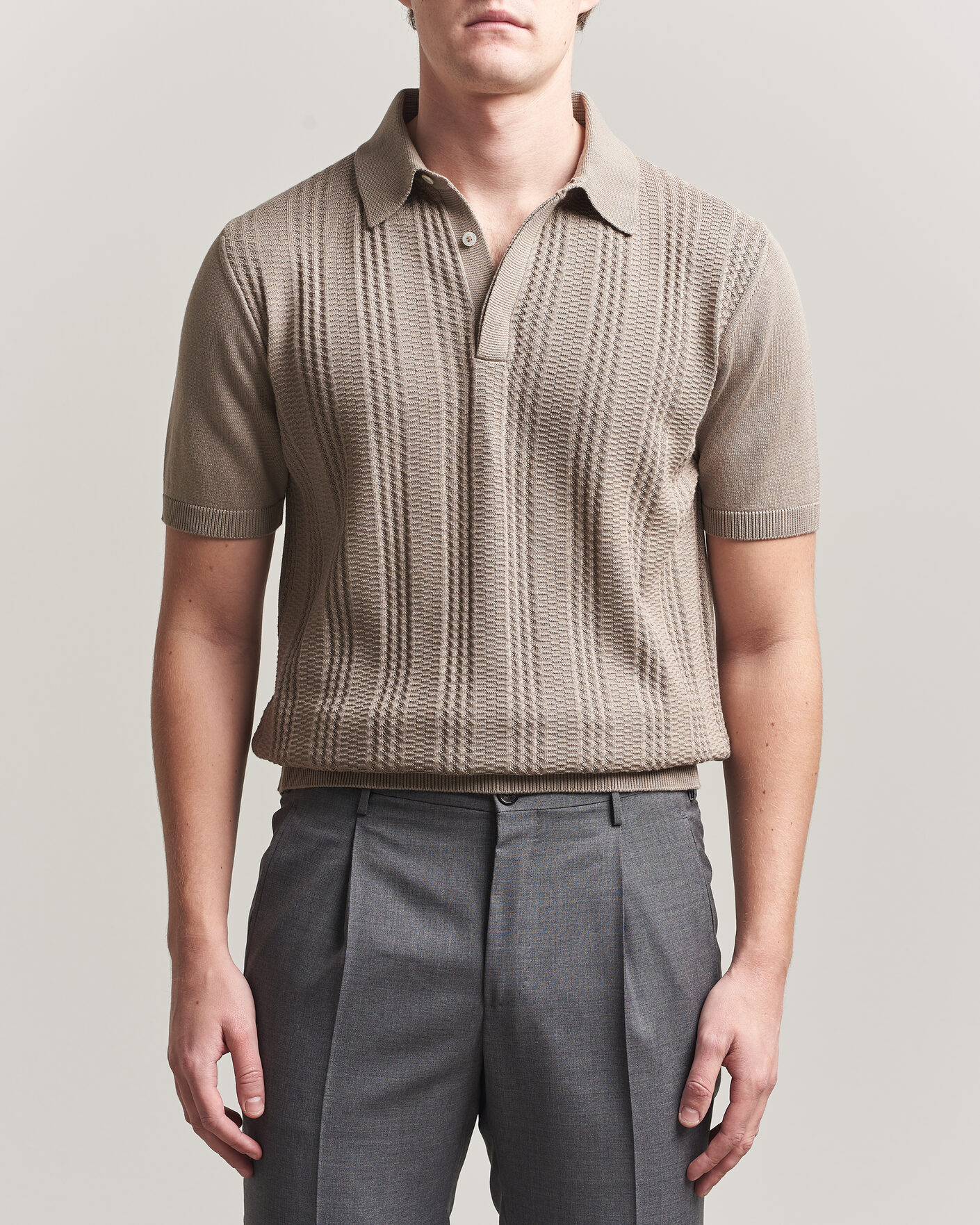 Mies | Pikeet | Canali | Jacquard Short Sleeve Polo Beige