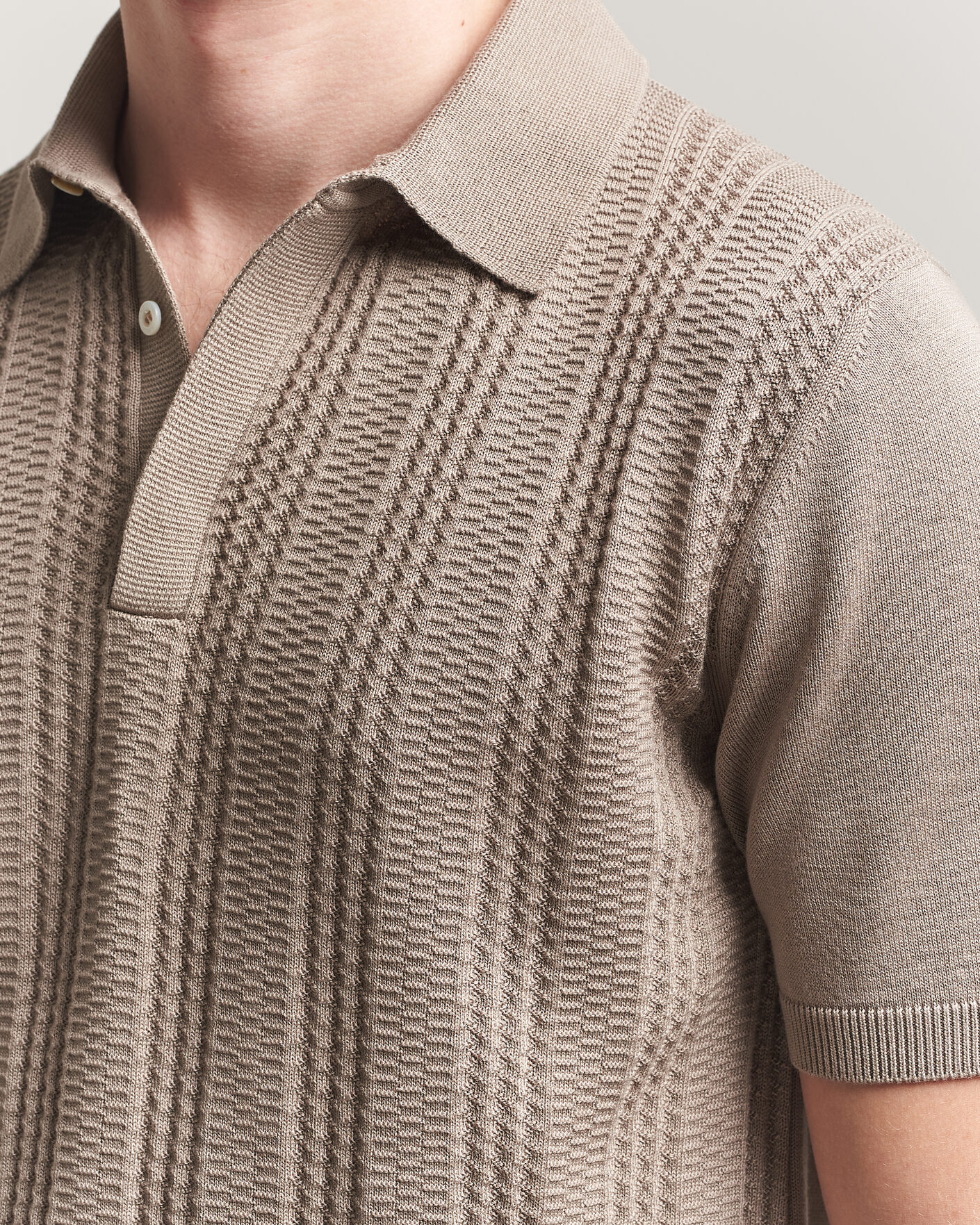Mies | Pikeet | Canali | Jacquard Short Sleeve Polo Beige