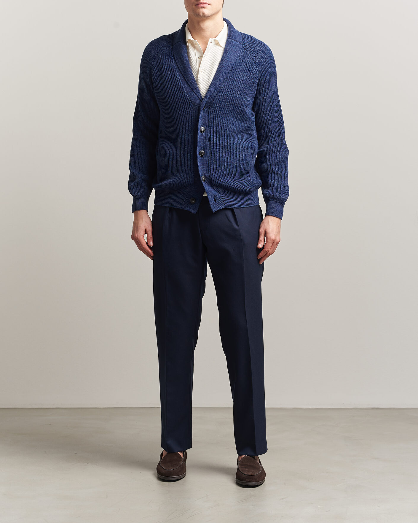 Mies | Puserot | Canali | Rib Knit Shawl Cardigan Navy